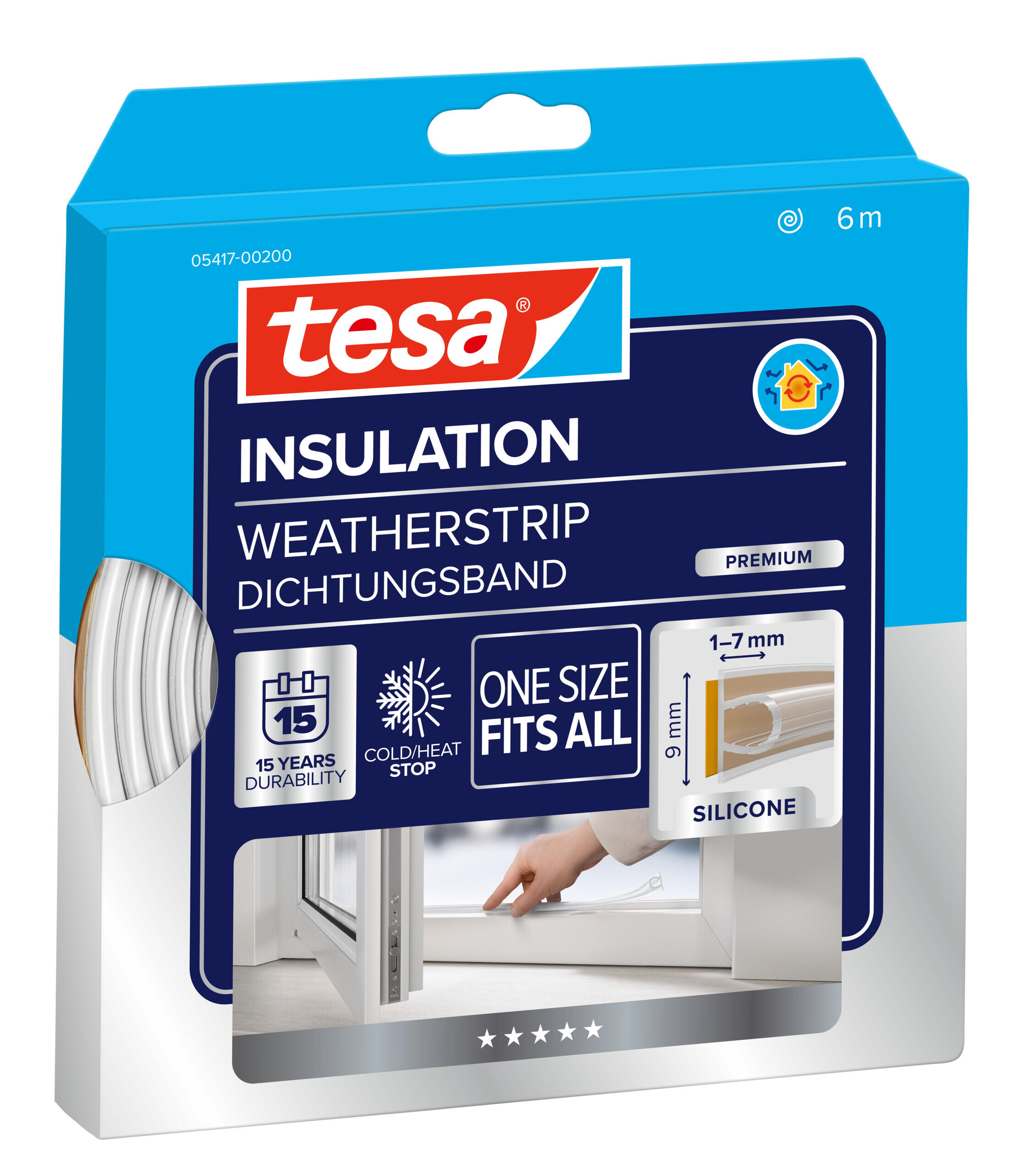 Burlete para ventanas y puertas TESA en color incoloro, 7 mm de espesor x 9 mm de anchura x 6 m de longitud. Perfil junta para espacio grande. Recortable. Tipo de instalación encolado. - 4