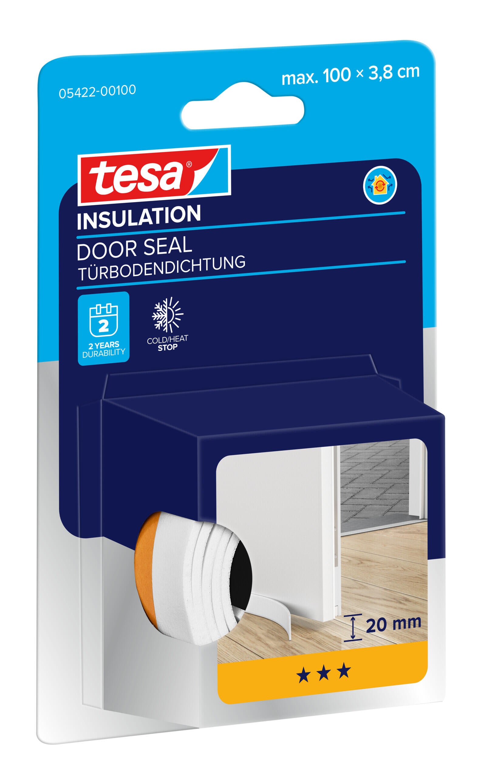 Burlete de puerta interior TESA adhesivo en color blanco, 38 mm de espesor x 100 cm de longitud. Recortable. Tipo de instalación encolado. - 4