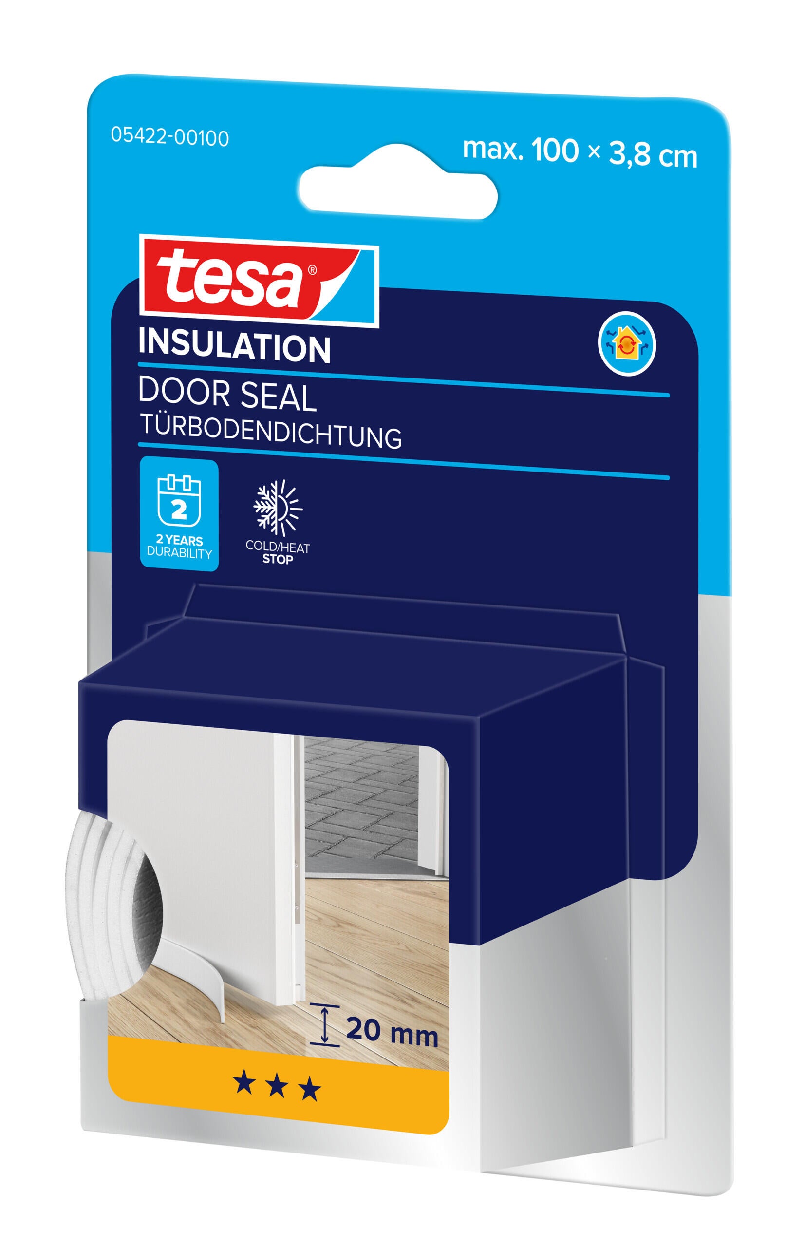 Burlete de puerta interior TESA adhesivo en color blanco, 38 mm de espesor x 100 cm de longitud. Recortable. Tipo de instalación encolado. - 3