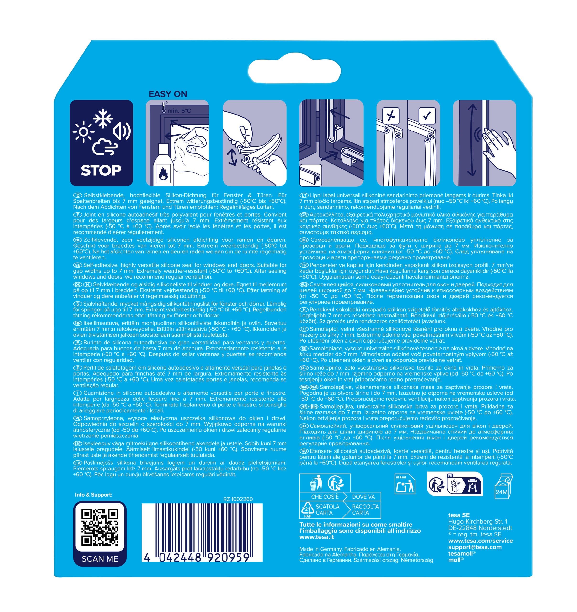 Burlete para ventanas y puertas TESA en color incoloro, 7 mm de espesor x 9 mm de anchura x 6 m de longitud. Perfil junta para espacio grande. Recortable. Tipo de instalación encolado. - 2