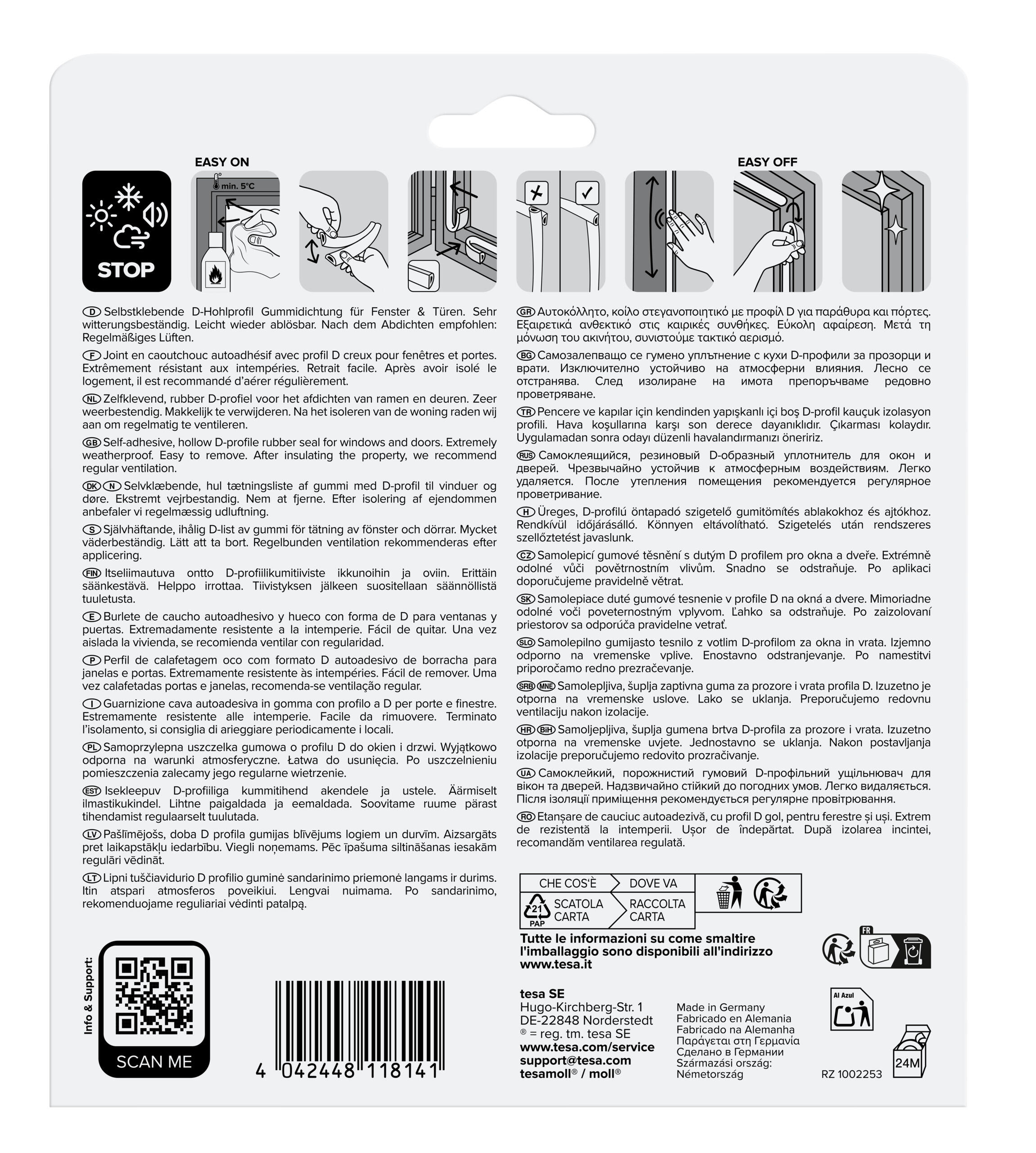 Fita de calafetagem 6M PVC BRANCO TESA D-PROFILE - 6