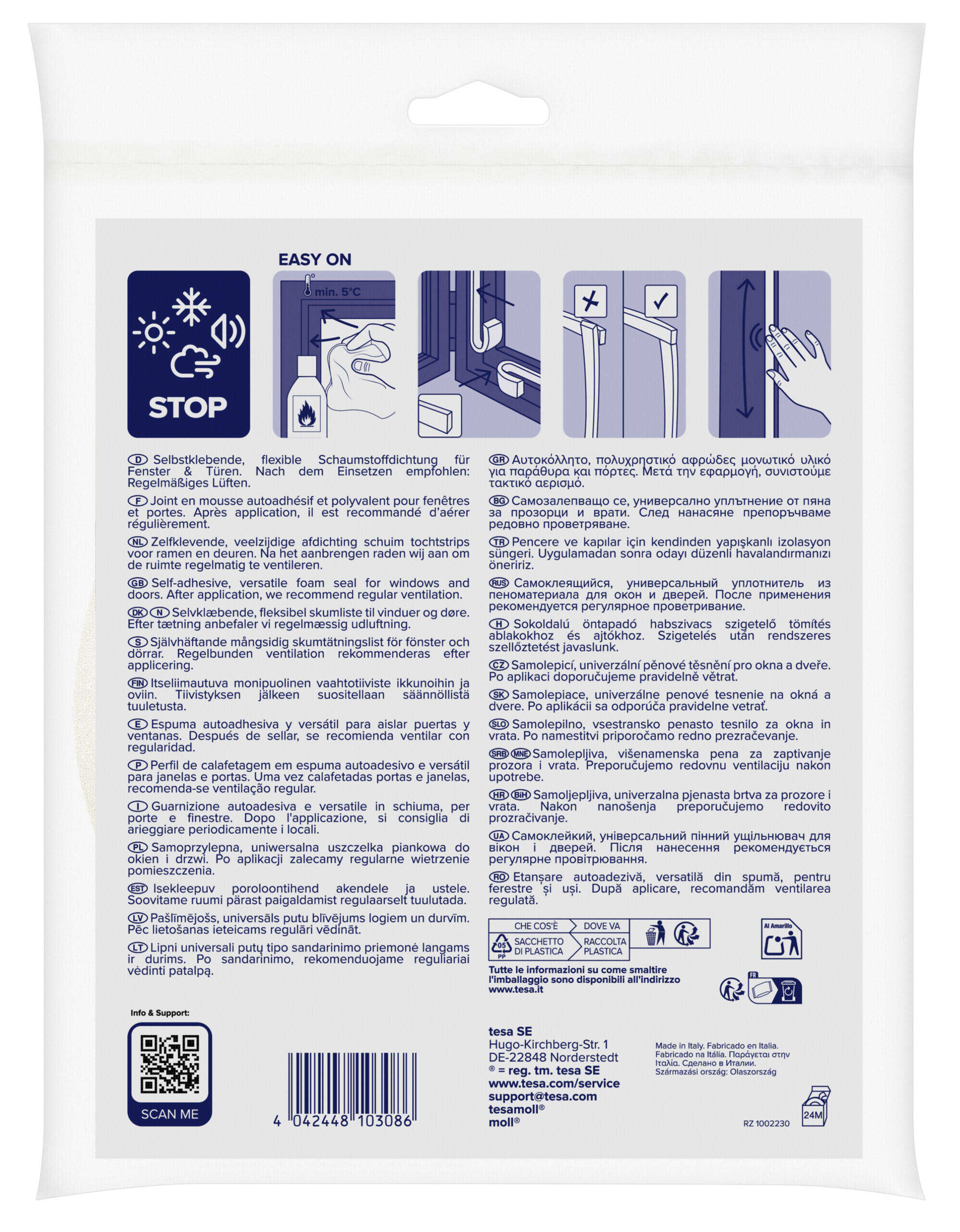 Burlete para ventanas y puertas TESA en color blanco, 5 mm de espesor x 9 mm de anchura x 10 m de longitud. Perfil junta ranurado. Recortable. Tipo de instalación encolado. - 4