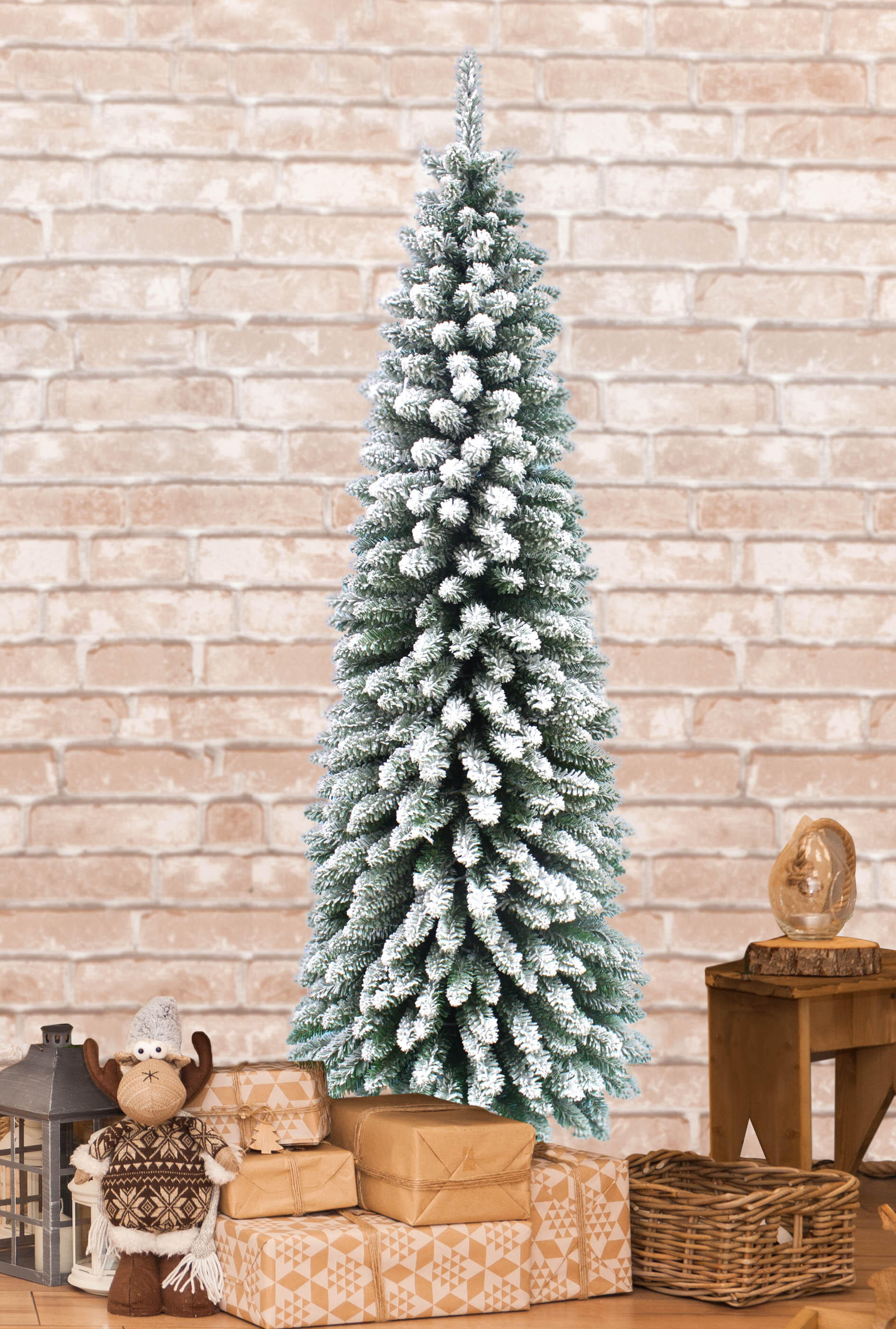 Albero di Natale artificiale innevato Toscana slim verde H 210 cm x Ø 75 cm - 2
