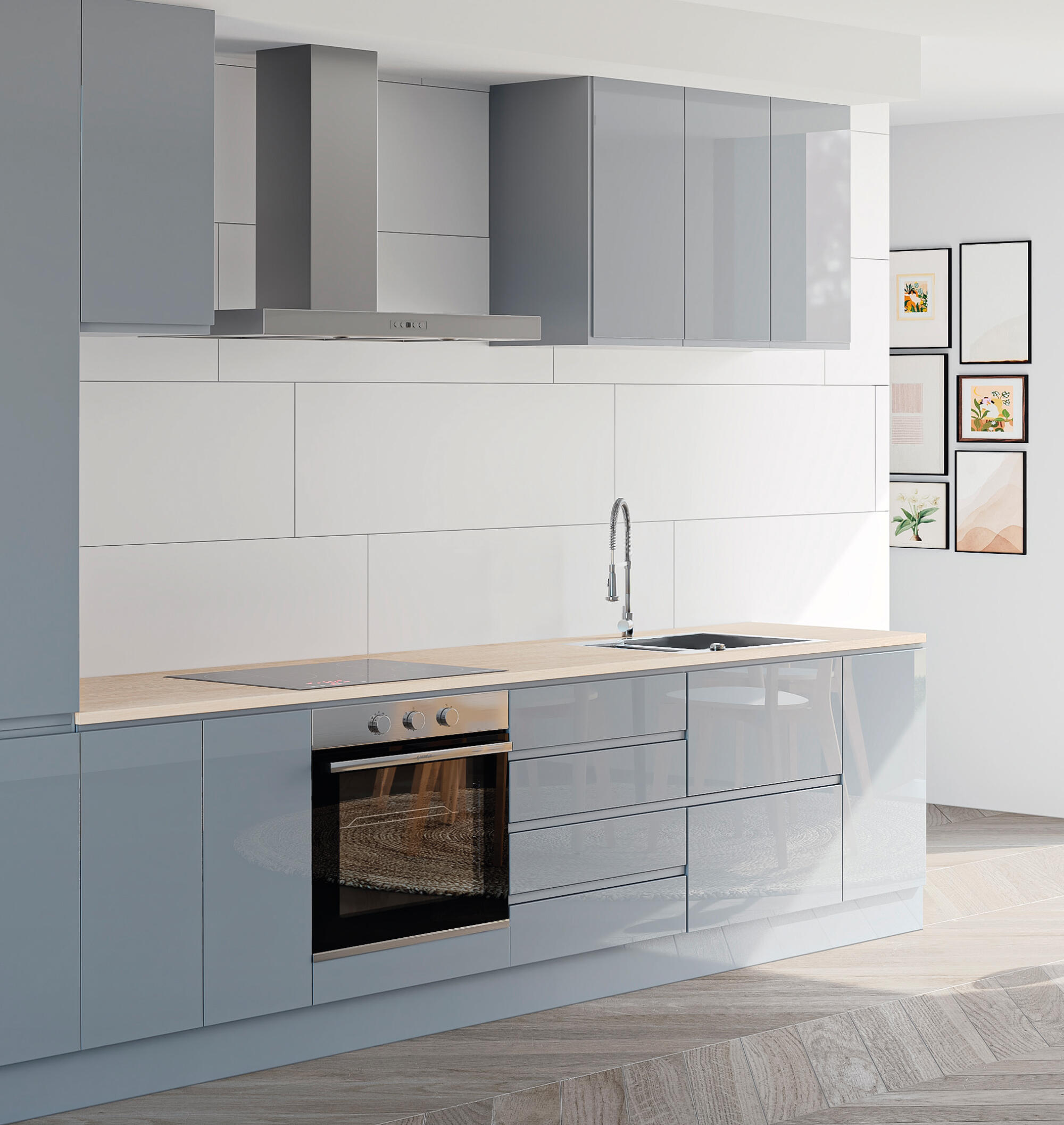 FRENTE CAJÓN PARA MUEBLE DE COCINA ZARAGOZA GRIS BRILLO MDF 40X60CM - 10