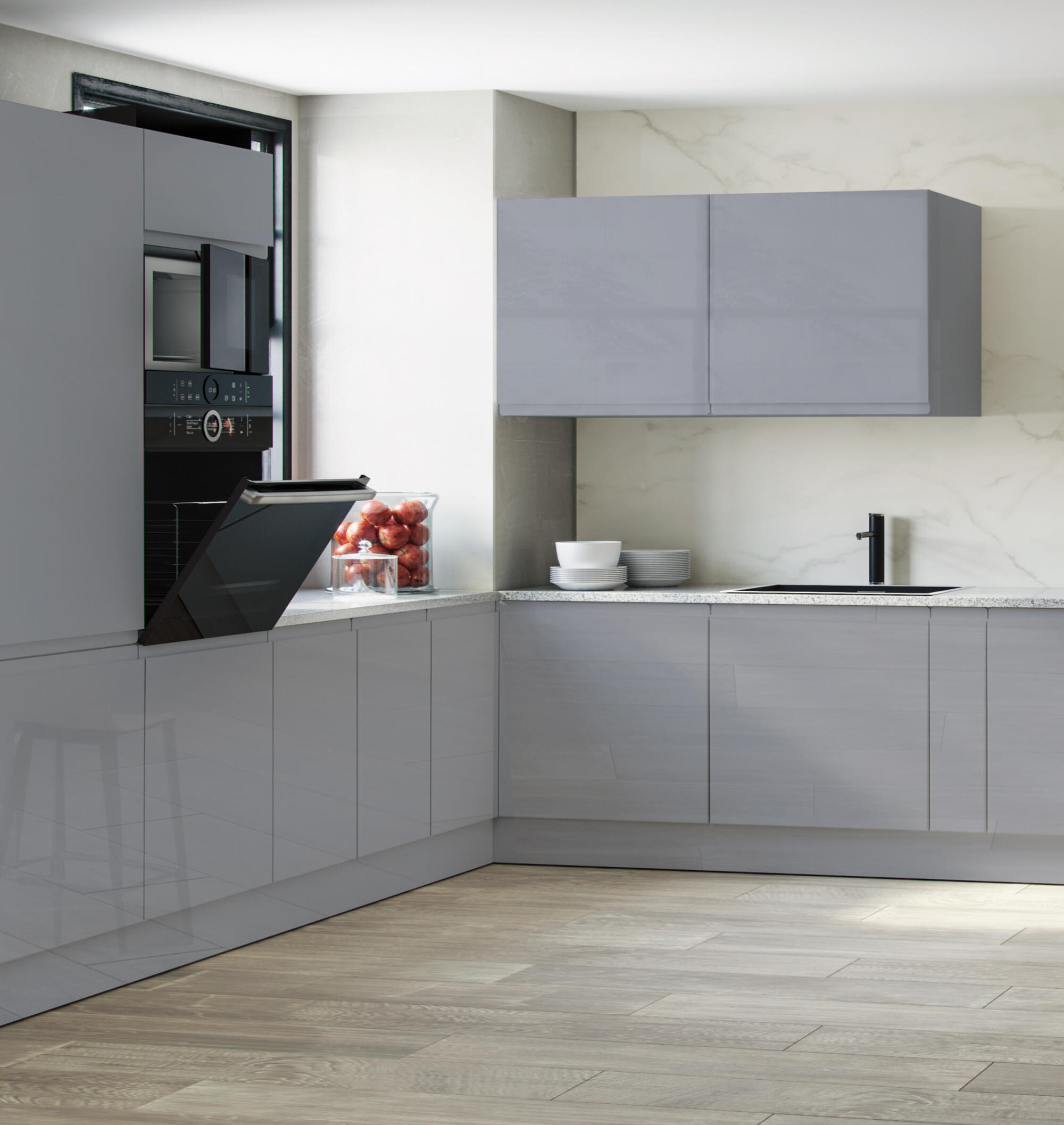 FRENTE CAJÓN PARA MUEBLE DE COCINA ZARAGOZA GRIS BRILLO MDF 40X60CM - 7