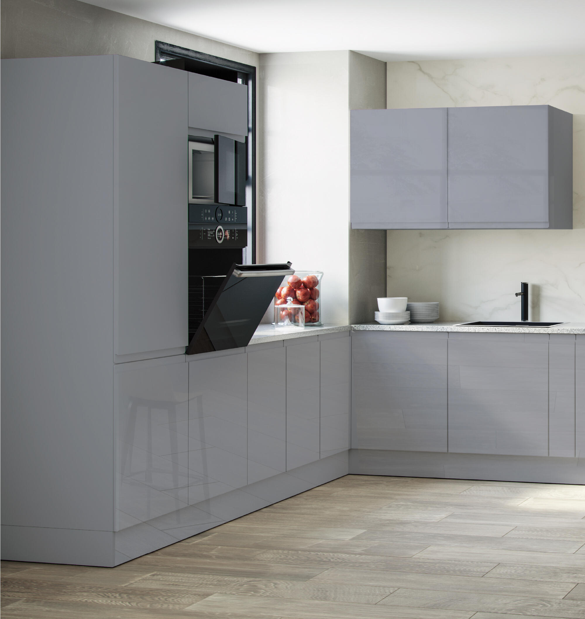 FRENTE CAJÓN PARA MUEBLE DE COCINA ZARAGOZA GRIS BRILLO MDF 40X60CM - 6