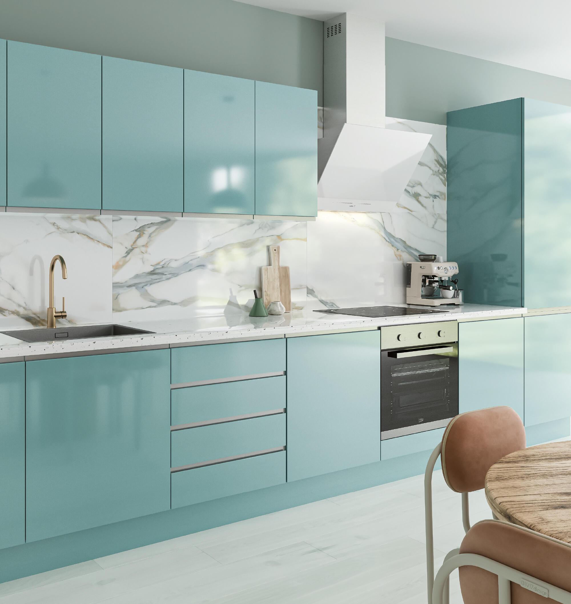 FRENTE CAJÓN PARA MUEBLE DE COCINA ALICANTE AGUAMARINA BRILLO PET 20X60CM - 6