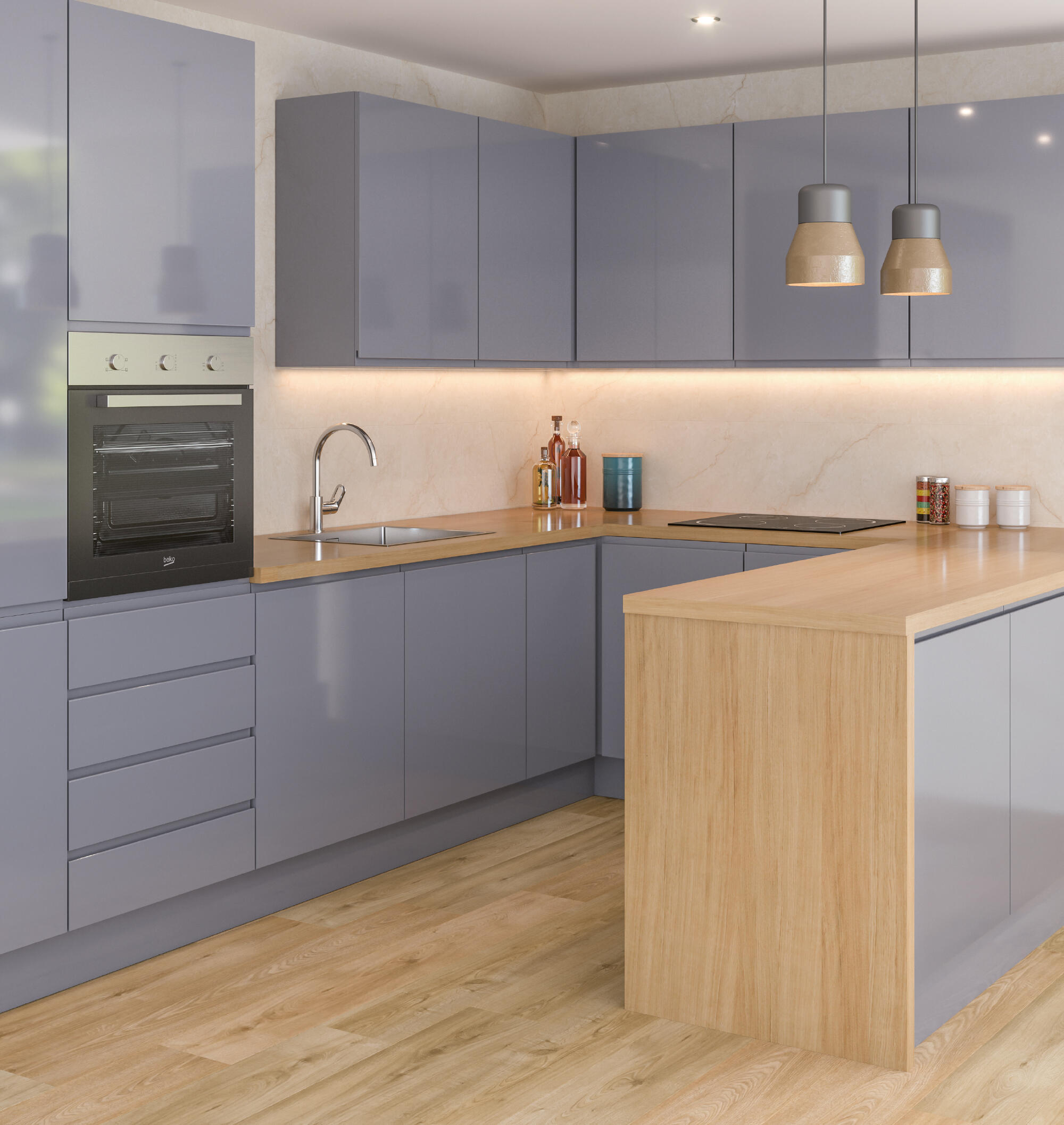 FRENTE CAJÓN PARA MUEBLE DE COCINA ZARAGOZA GRIS BRILLO MDF 40X60CM - 4