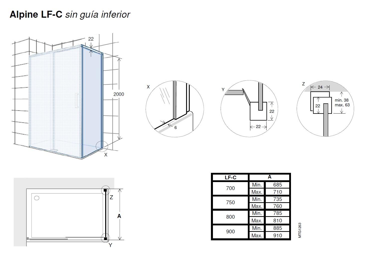 Panel lateral fijo para mampara de ducha frontal transparente Alpine perfil aluminio negro 68x200 cm cristal templado de seguridad 6mm espesor Antical Roca - 2