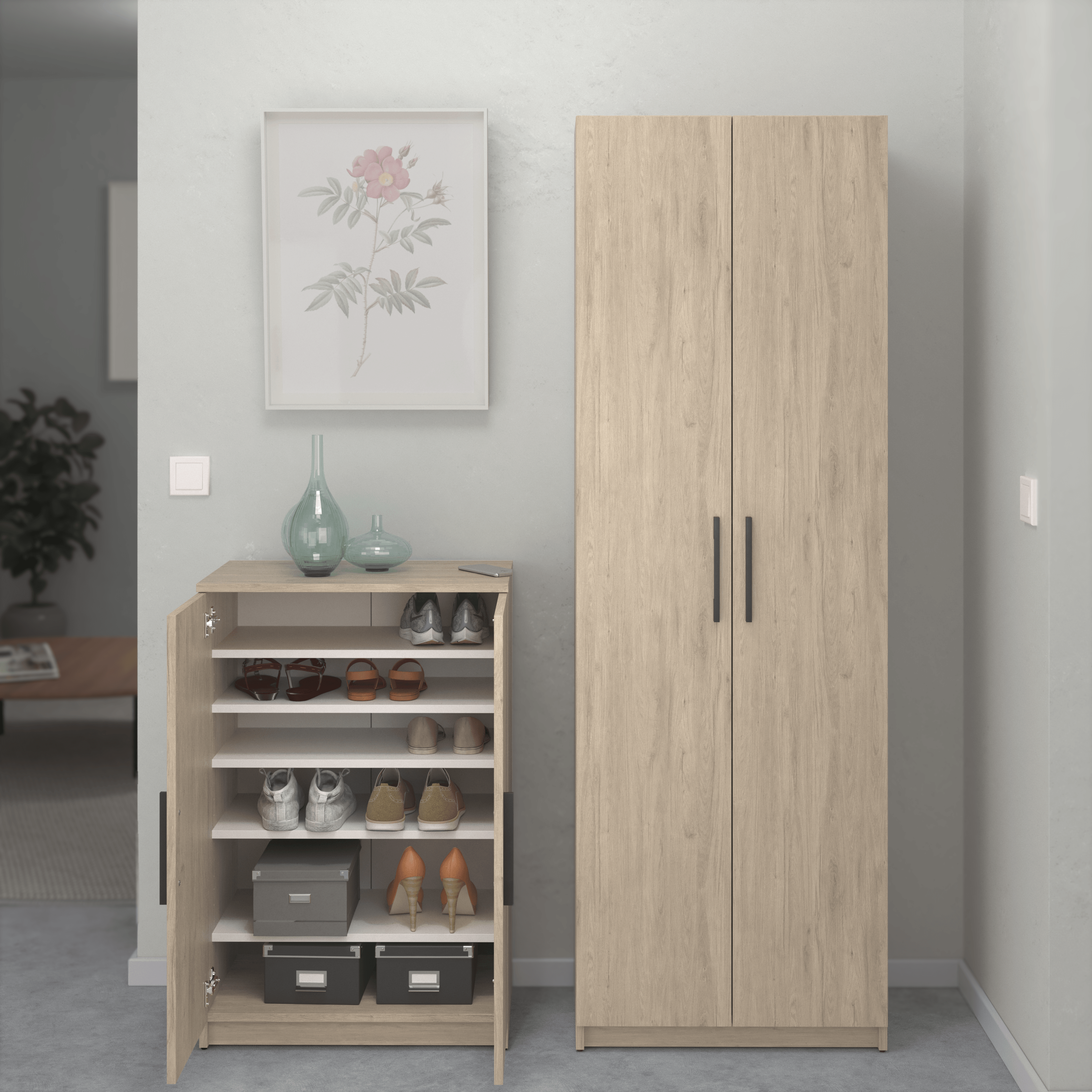 Sapateira 2 portas carvalho natural 18 pares 90x60x35,6 cm Home Nimes - 11