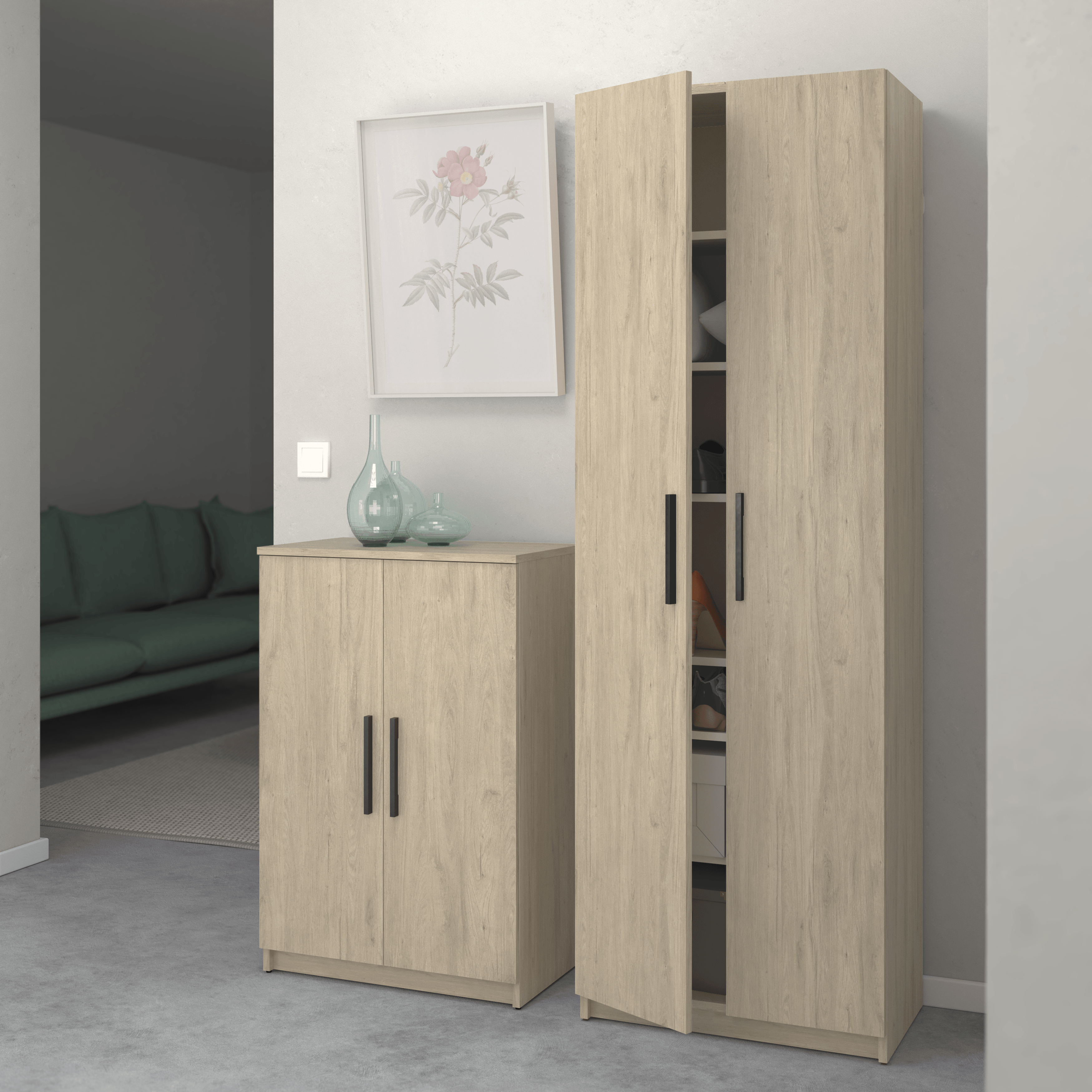 Sapateira 2 portas 21 pares 180x60x35,6 cm carvalho natural Homes Nimes - 14