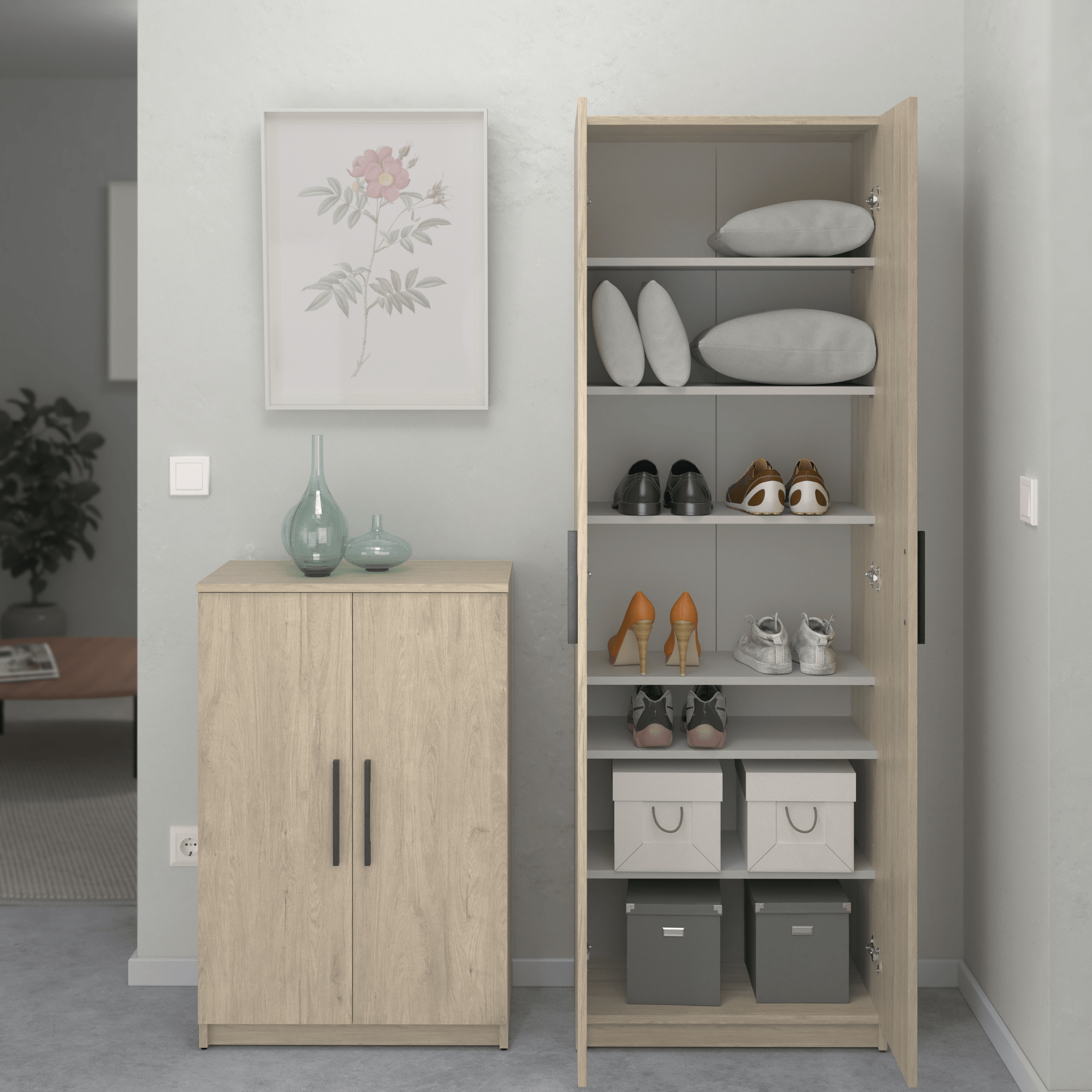 Sapateira 2 portas 21 pares 180x60x35,6 cm carvalho natural Homes Nimes - 13