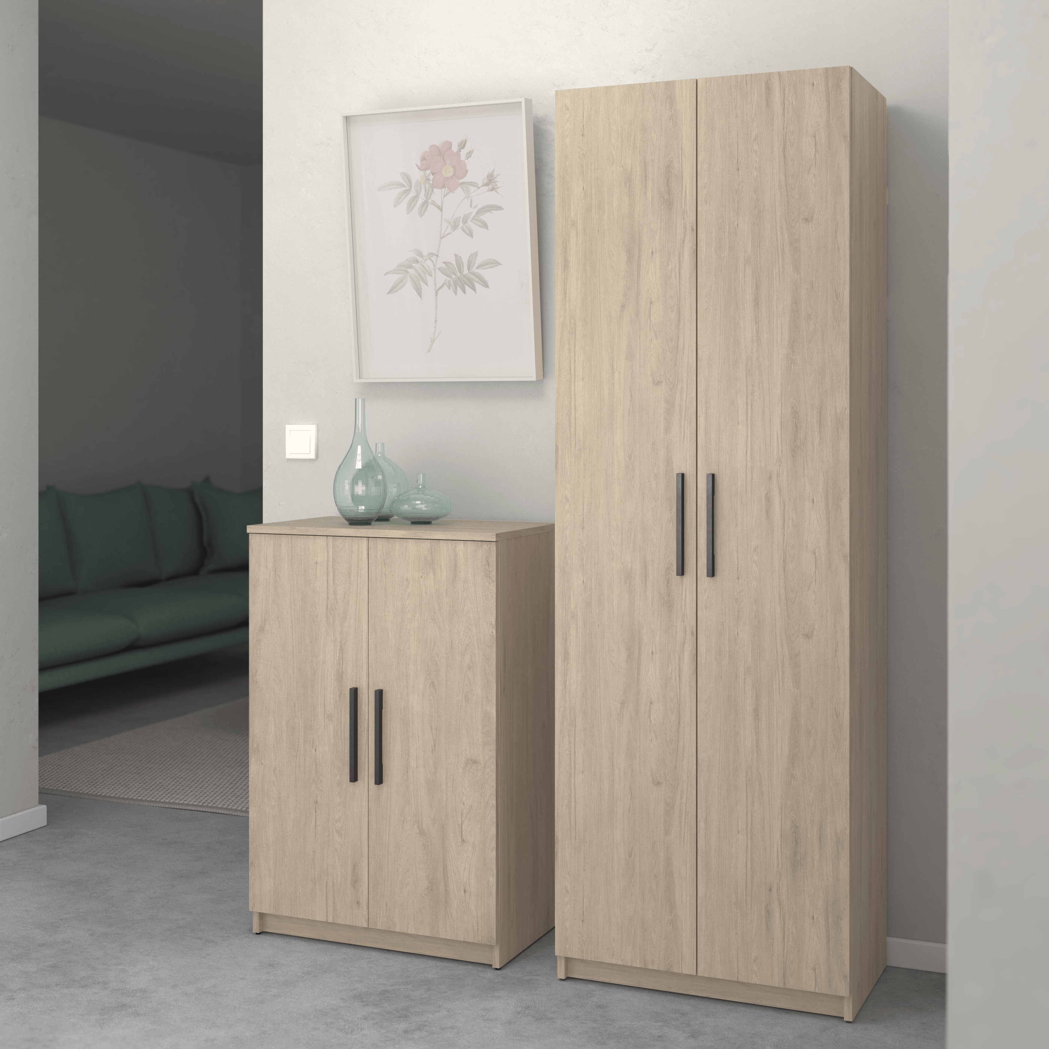 Sapateira 2 portas 21 pares 180x60x35,6 cm carvalho natural Homes Nimes - 5