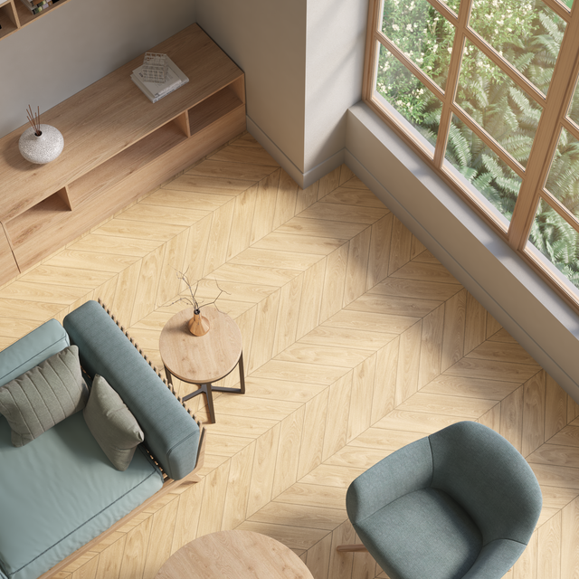 Carrelage sol/mur intérieur effet bois chevron naturel Malte l.11xL.54cm ARTENS