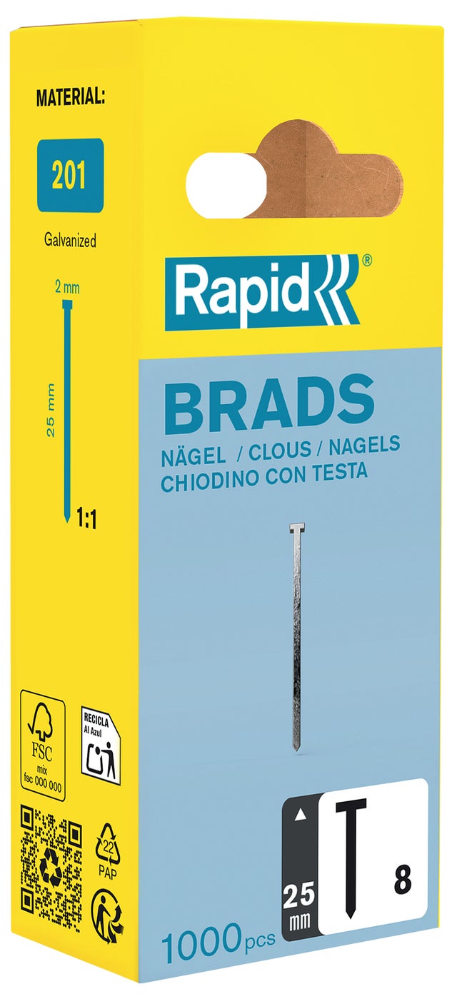 Boite de 1000 pointes n°8 L.25 mm Galva (Gauge18) - RAPID