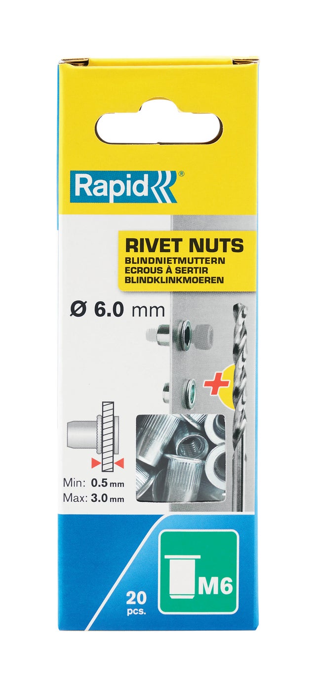 Lot de 20 écrous à sertir M6 vis Diam.6 mm - RAPID