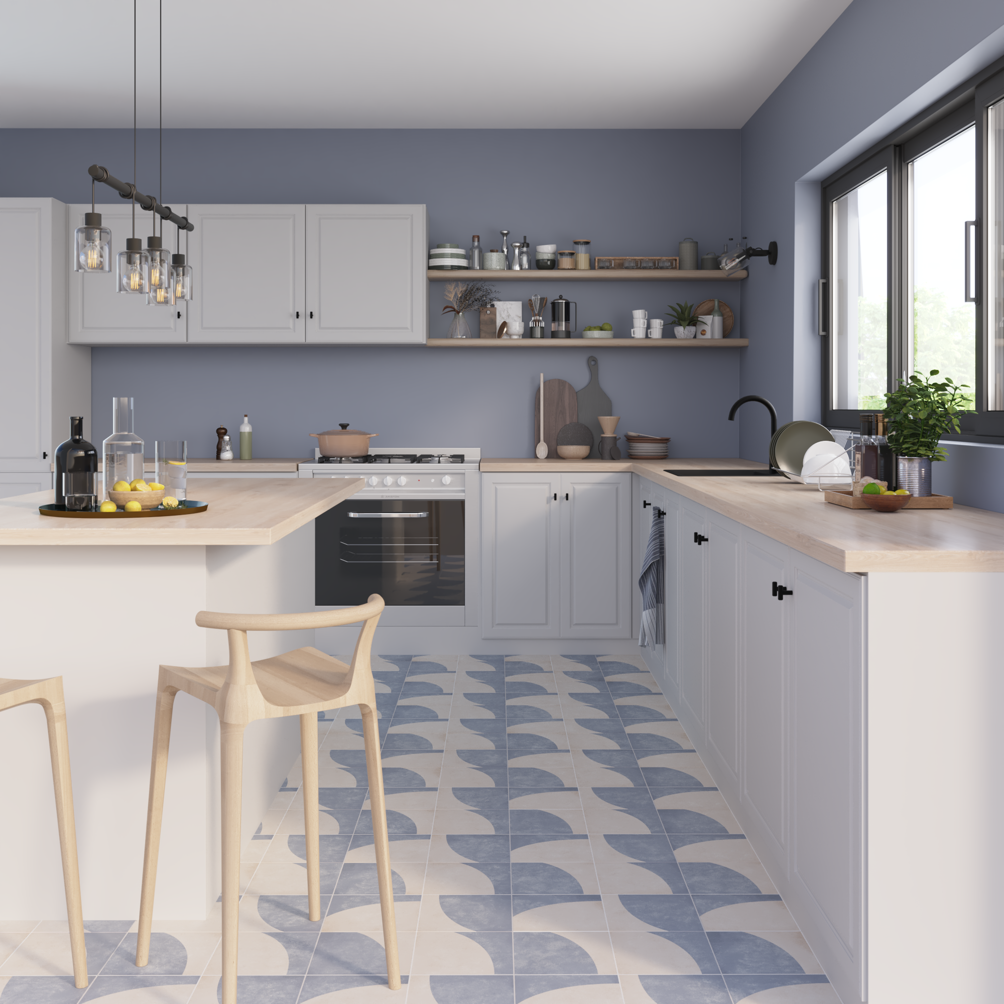 Carrelage sol/mur intérieur effet patchwork bleu fonce Easy l.45xL.45cm ARTENS - 2