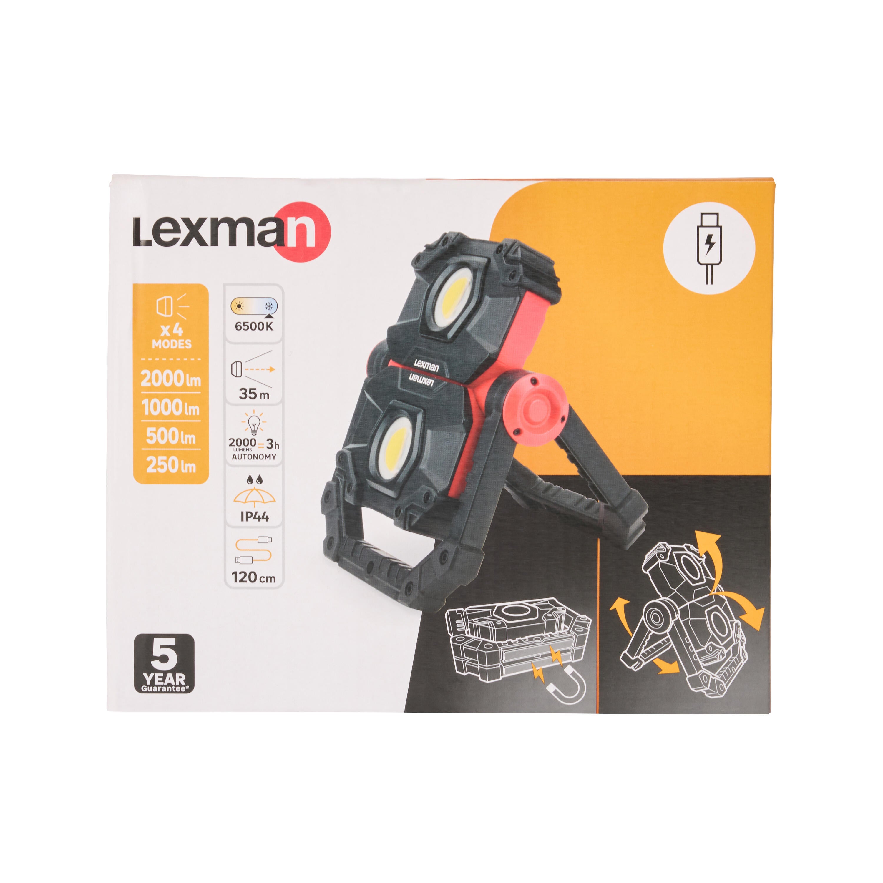 Kompaktowy reflektor budowlany 2000 lm USB-C Lexman - 27