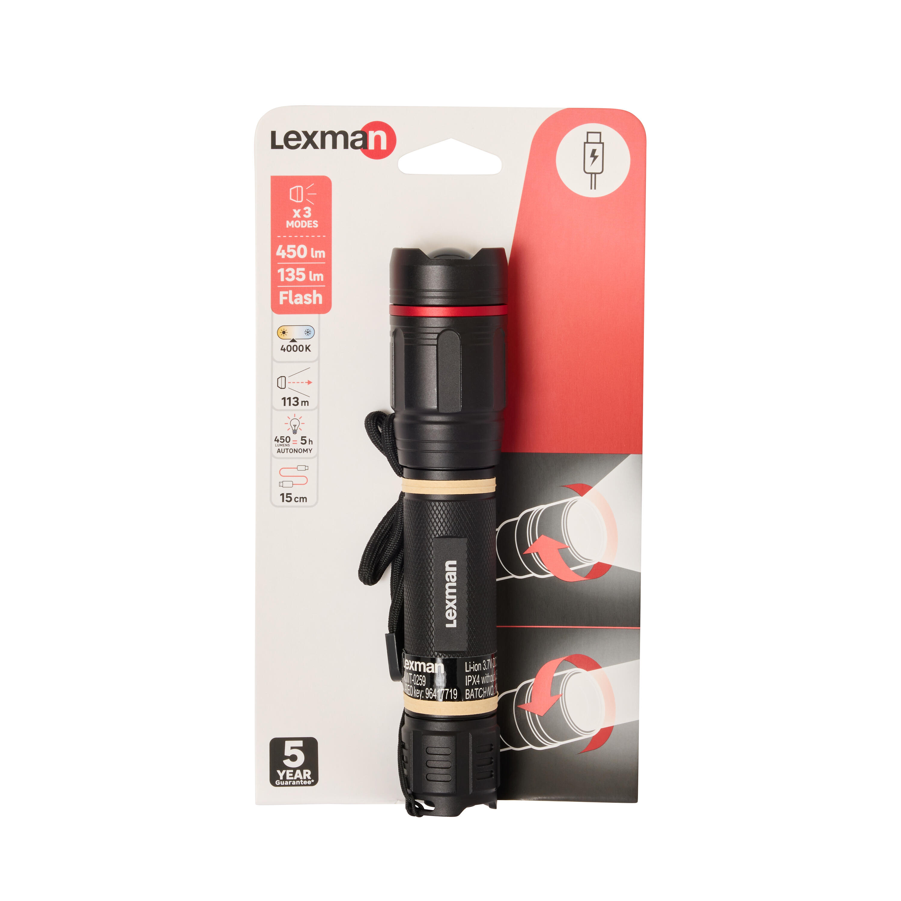 Latarka ledowa aluminiowa 450 lm USB-C Lexman - 11