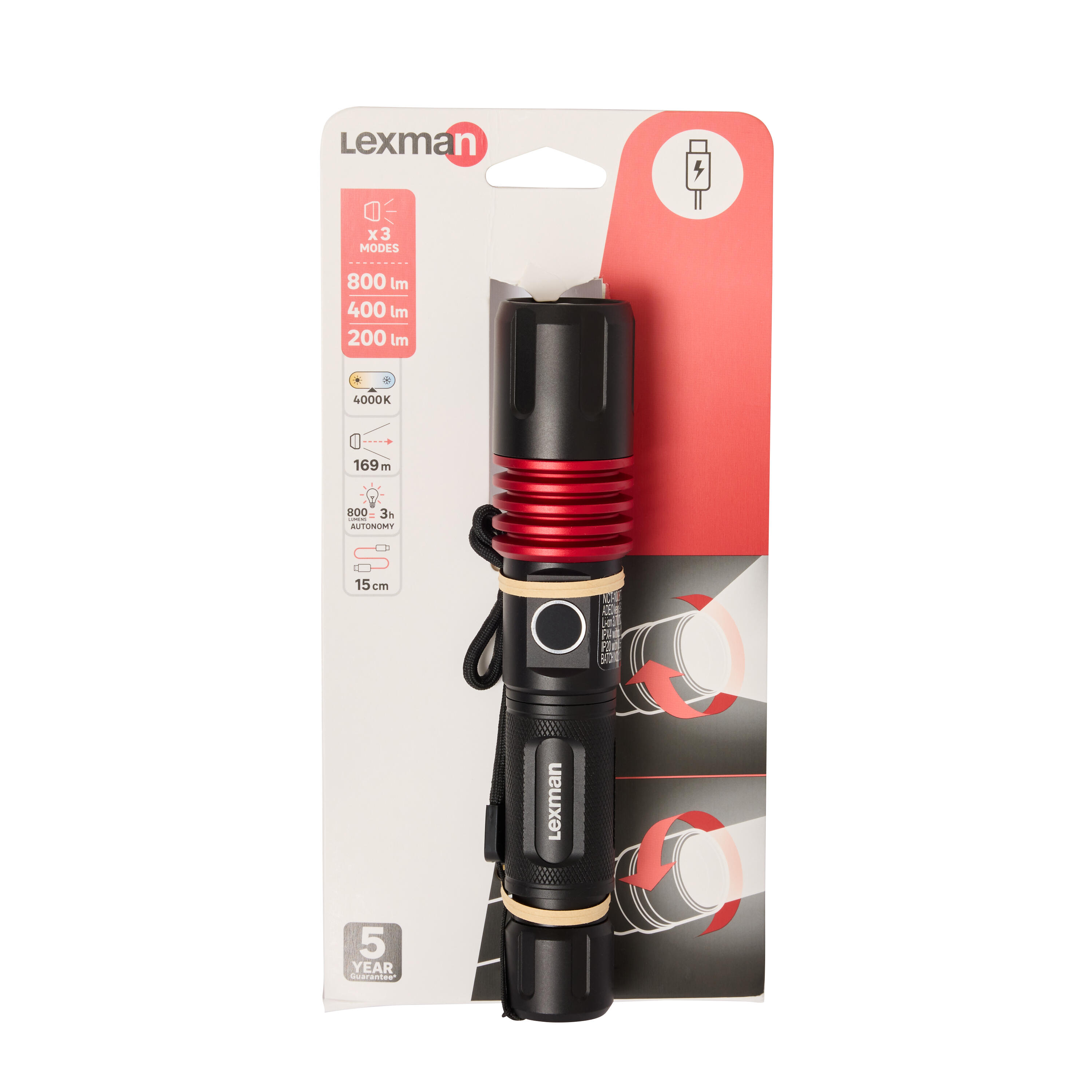 Kompaktowa latarka ledowa aluminiowa 800 lm USB-C Lexman - 13