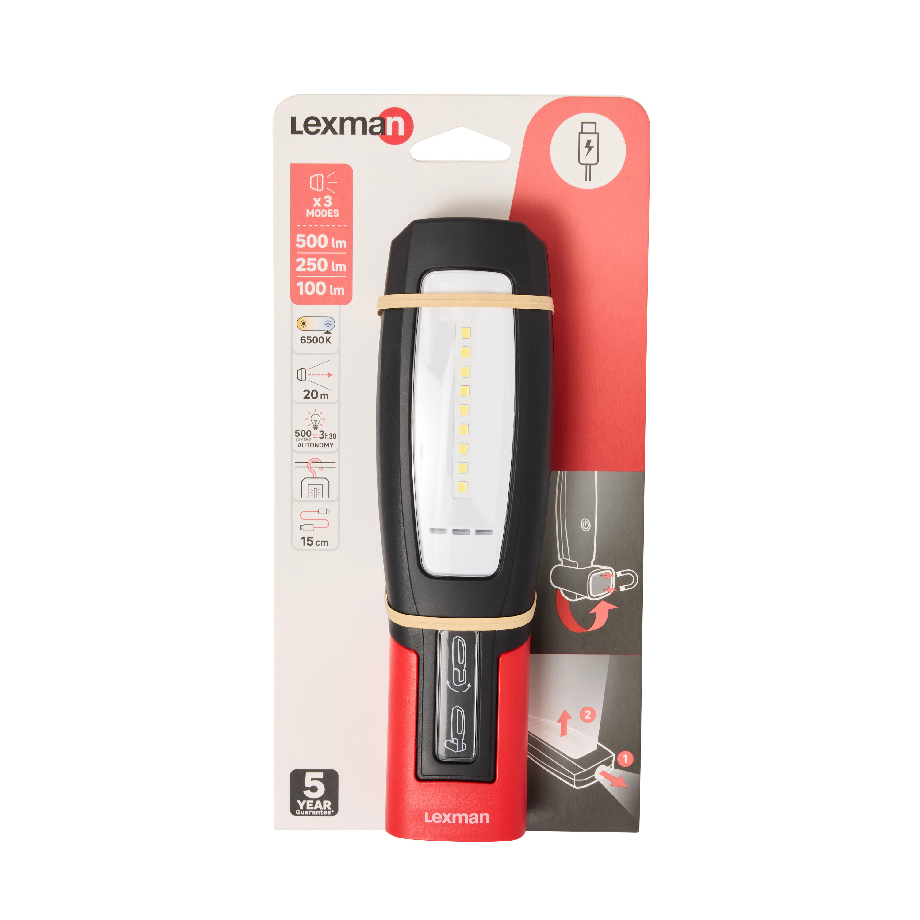 Akumulatorowa lampa robocza LED z magnesem 500 lm USB-C  Lexman - 16