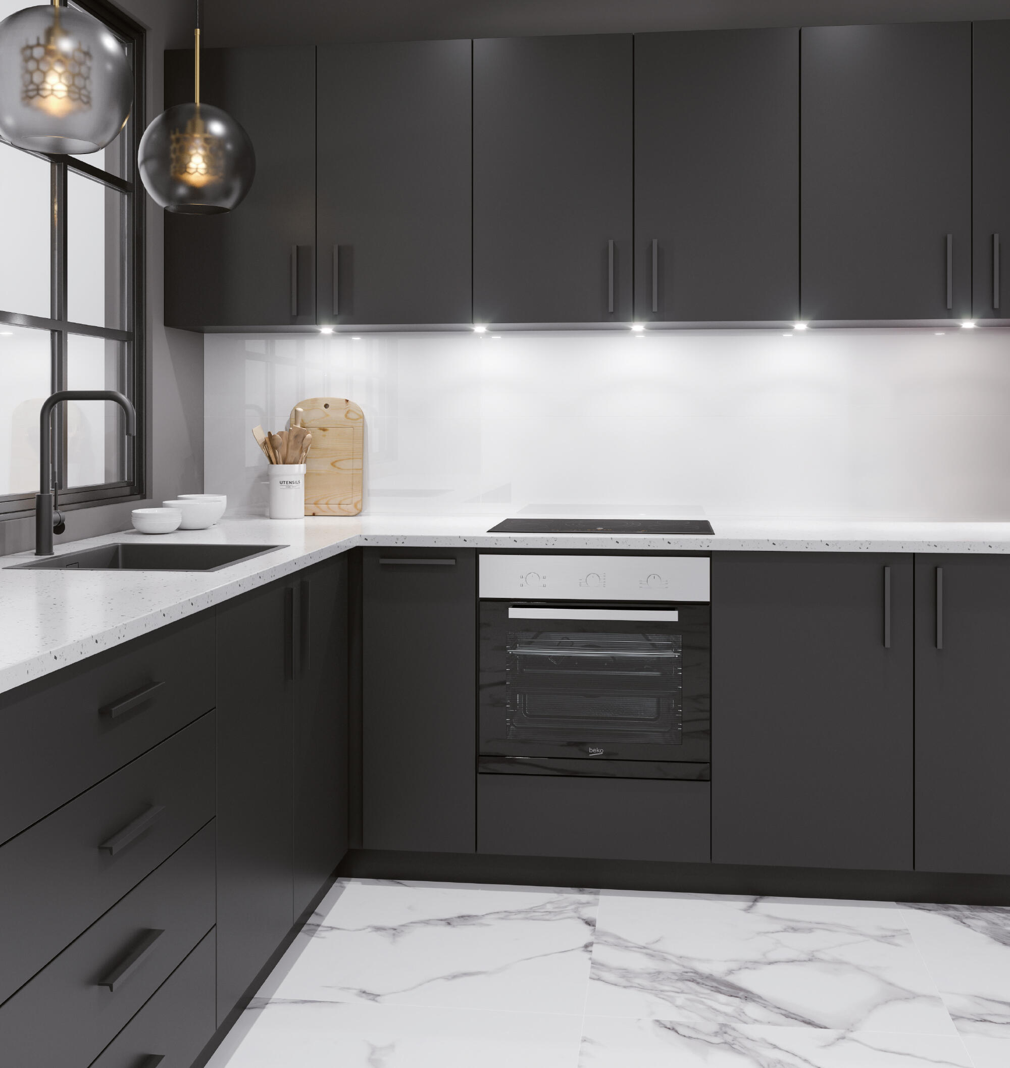 PUERTA PARA MUEBLE DE COCINA SEGOVIA NEGRO MATE PET 80X45CM - 3