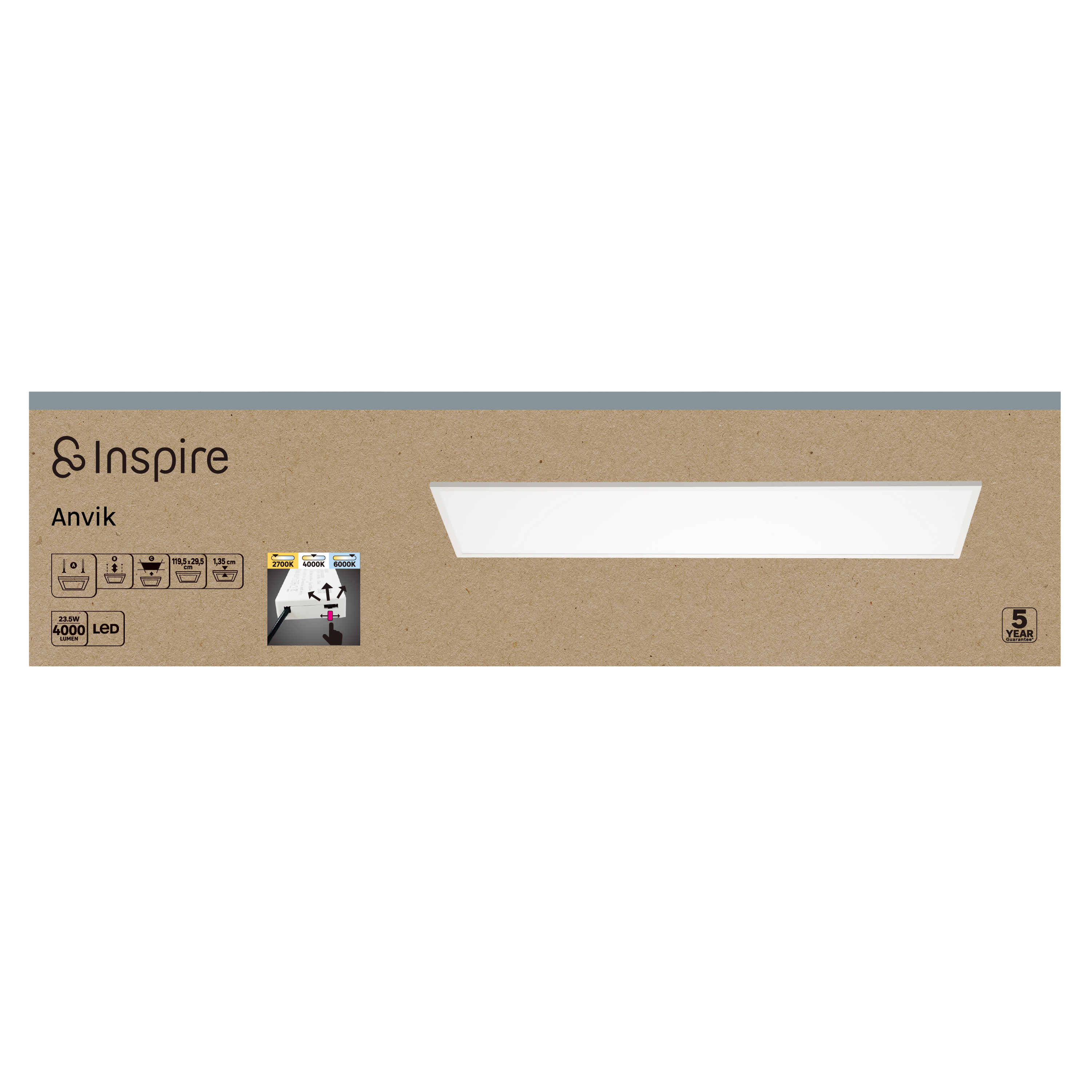 Panneau LED Anvik 119.5 x 29.5 cm 4000 Lm blanc chaud/neutre/froid INSPIRE blanc - 9