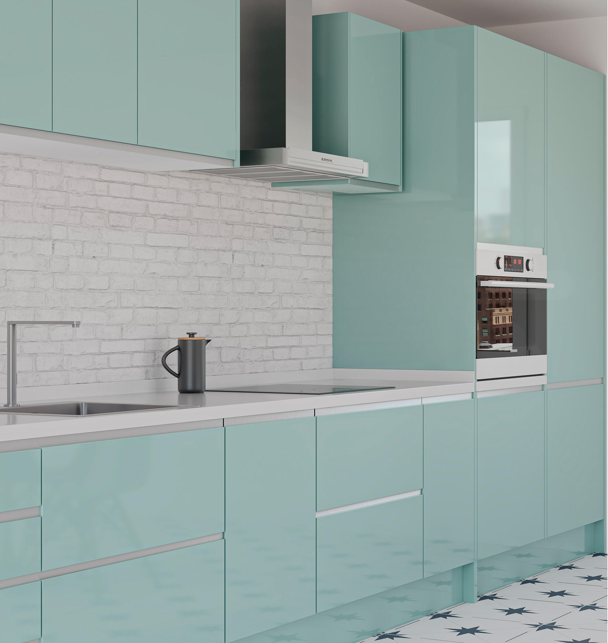 FRENTE CAJÓN PARA MUEBLE DE COCINA ALICANTE AGUAMARINA BRILLO PET 20X60CM - 2