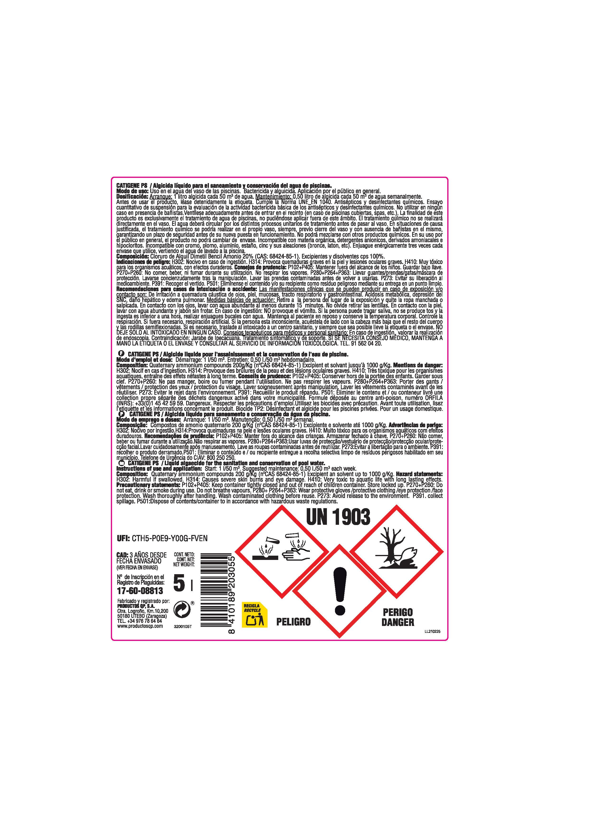 ALGICIDA LÍQUIDO 5L QUIMICAMP CATIGENE PS - 3