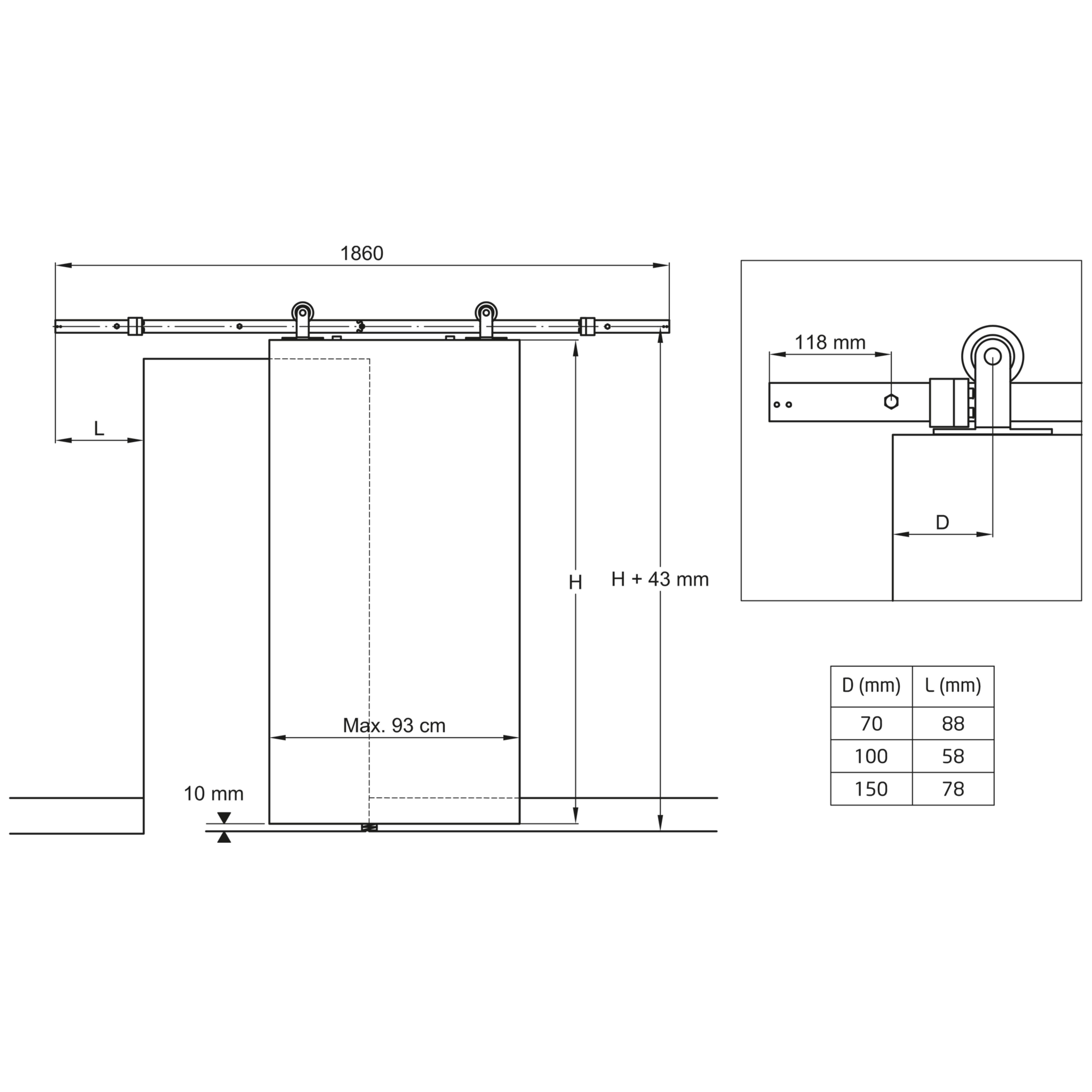 KIT GUIA CORREDERA PUERTA MADERA 1.86M NEGRO - 3