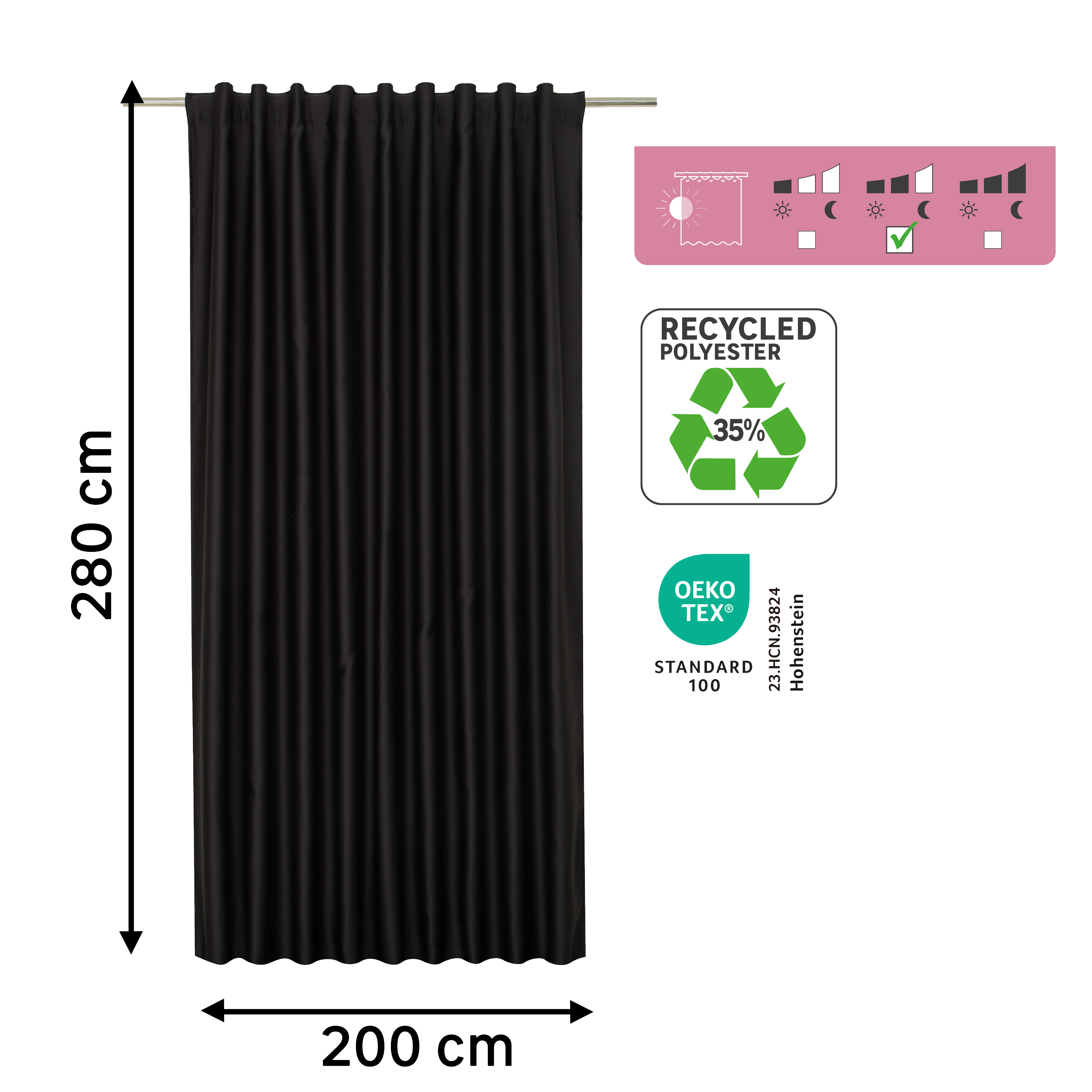 Cortinado fita e/ou presilha Arel 200x280cm preto Inspire - 8