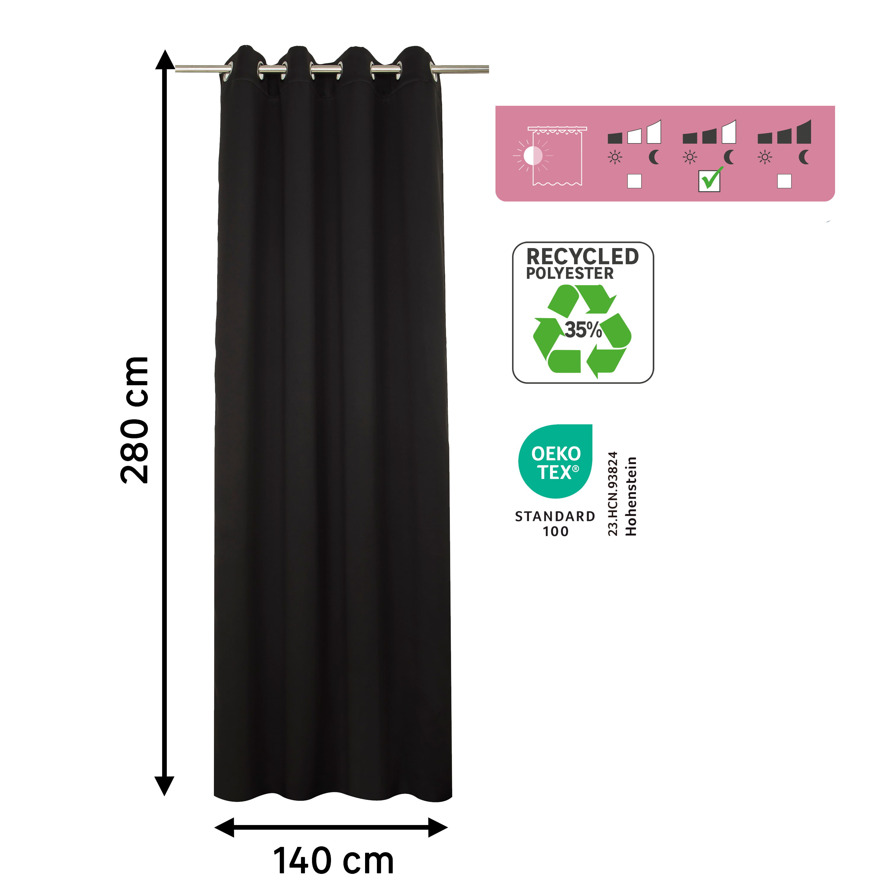 Cortinado ilhós Arel 140x280cm preto Inspire - 8