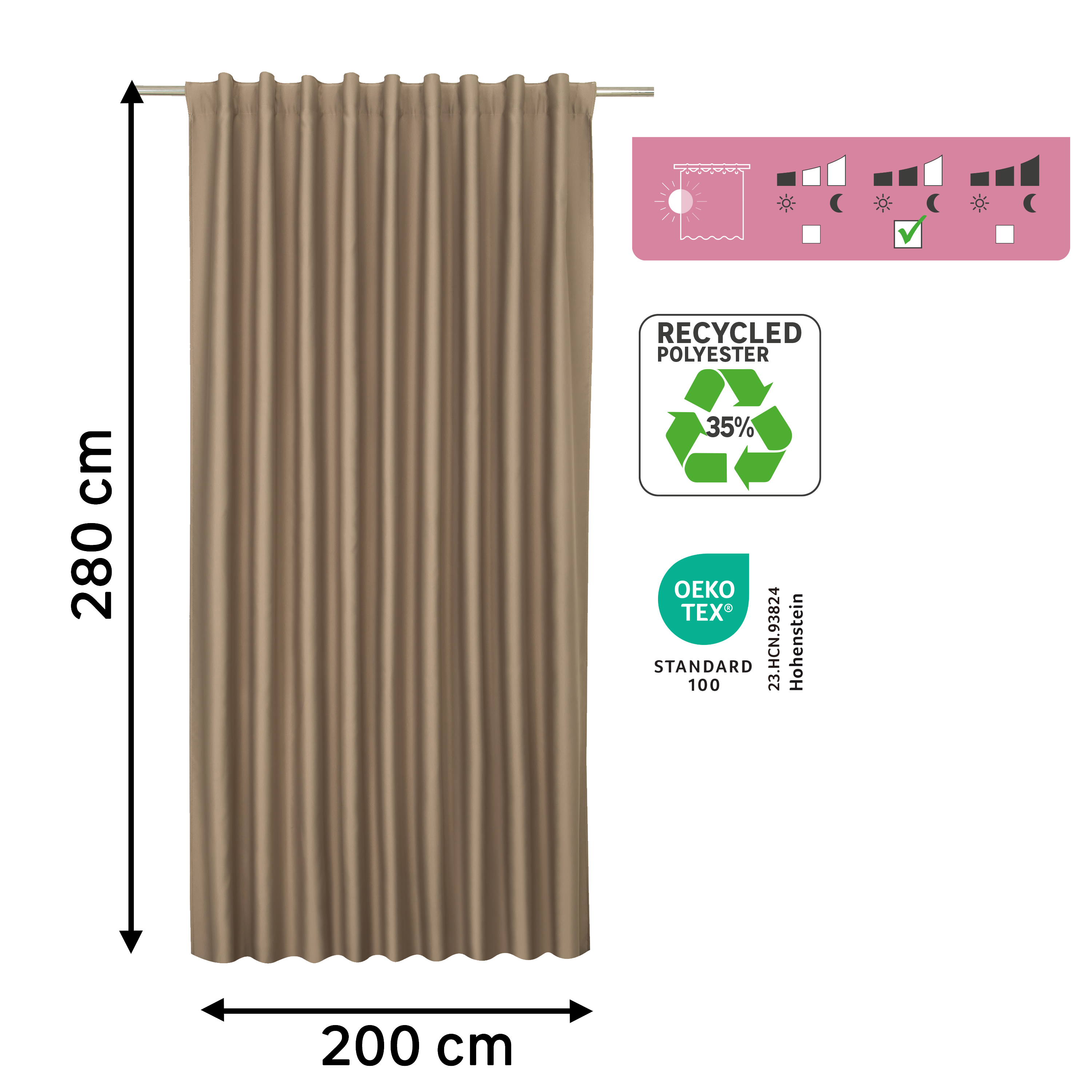 Cortinado fita e/ou presilha Arel 200x280cm trench Inspire - 9