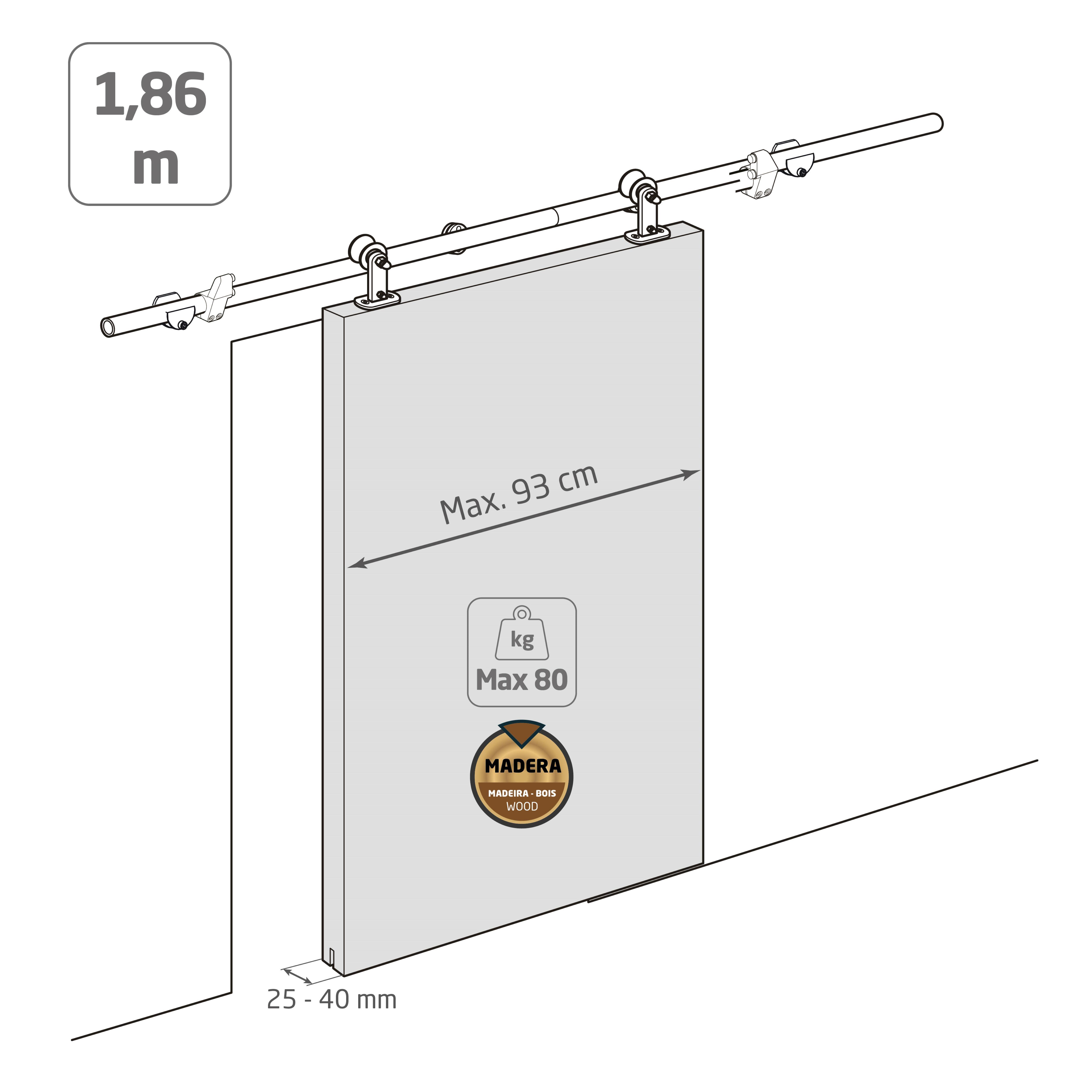 KIT GUIA CORREDERA PUERTA MADERA 1.86M INOXIDABLE - 4