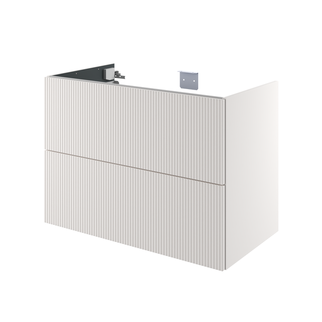 Mobile da bagno sottolavabo Neo Groove L90 X P48 X H70 due cassetti, color bianco lino cannettato