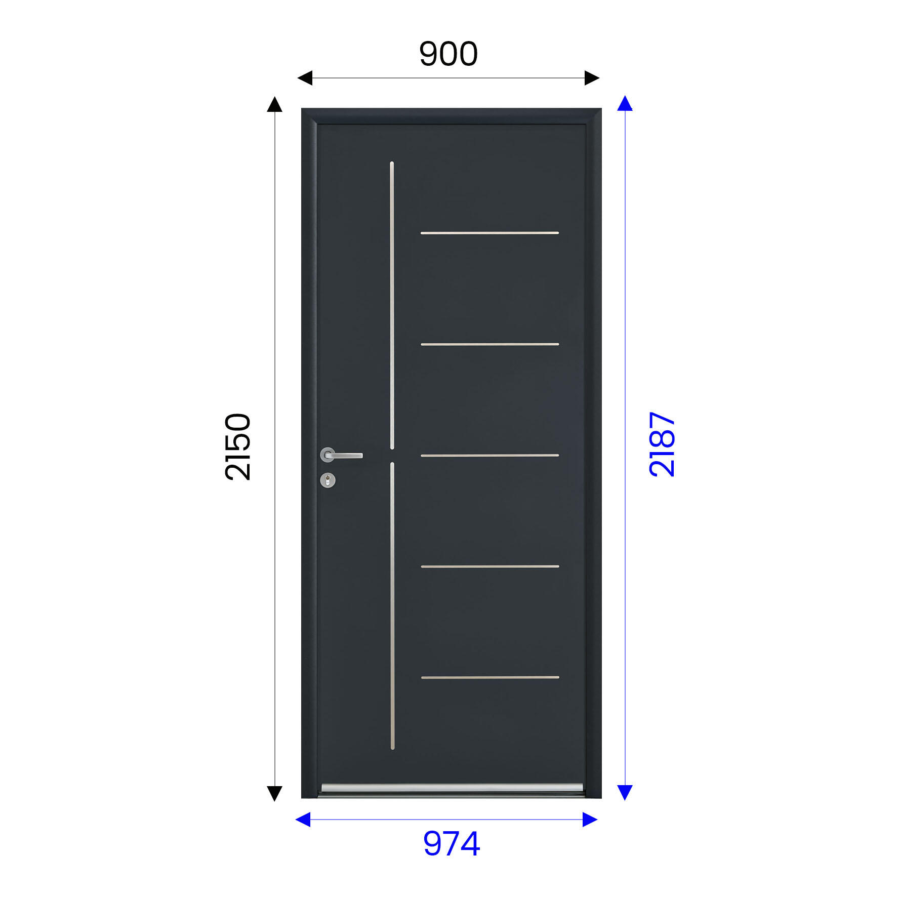 Porte d'entrée aluminium grise 7016 poussant droit H.215 x l.90 cm Menta - 3