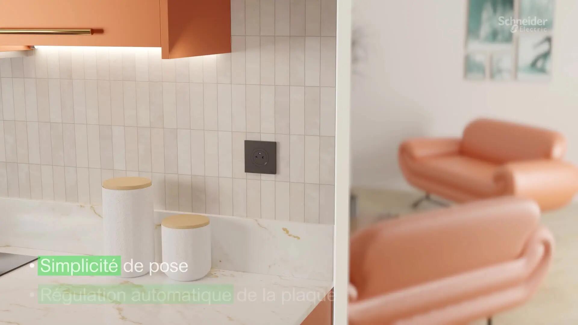 Prise affleurante avec terre + chargeur USB C Odace, SCHNEIDER ELECTRIC, noir - 14