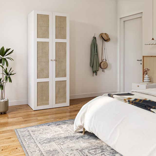 Armoire SPACEO Evo'm porte Bali cannage blanc/caisson blanc H230,4 x L80 x P54