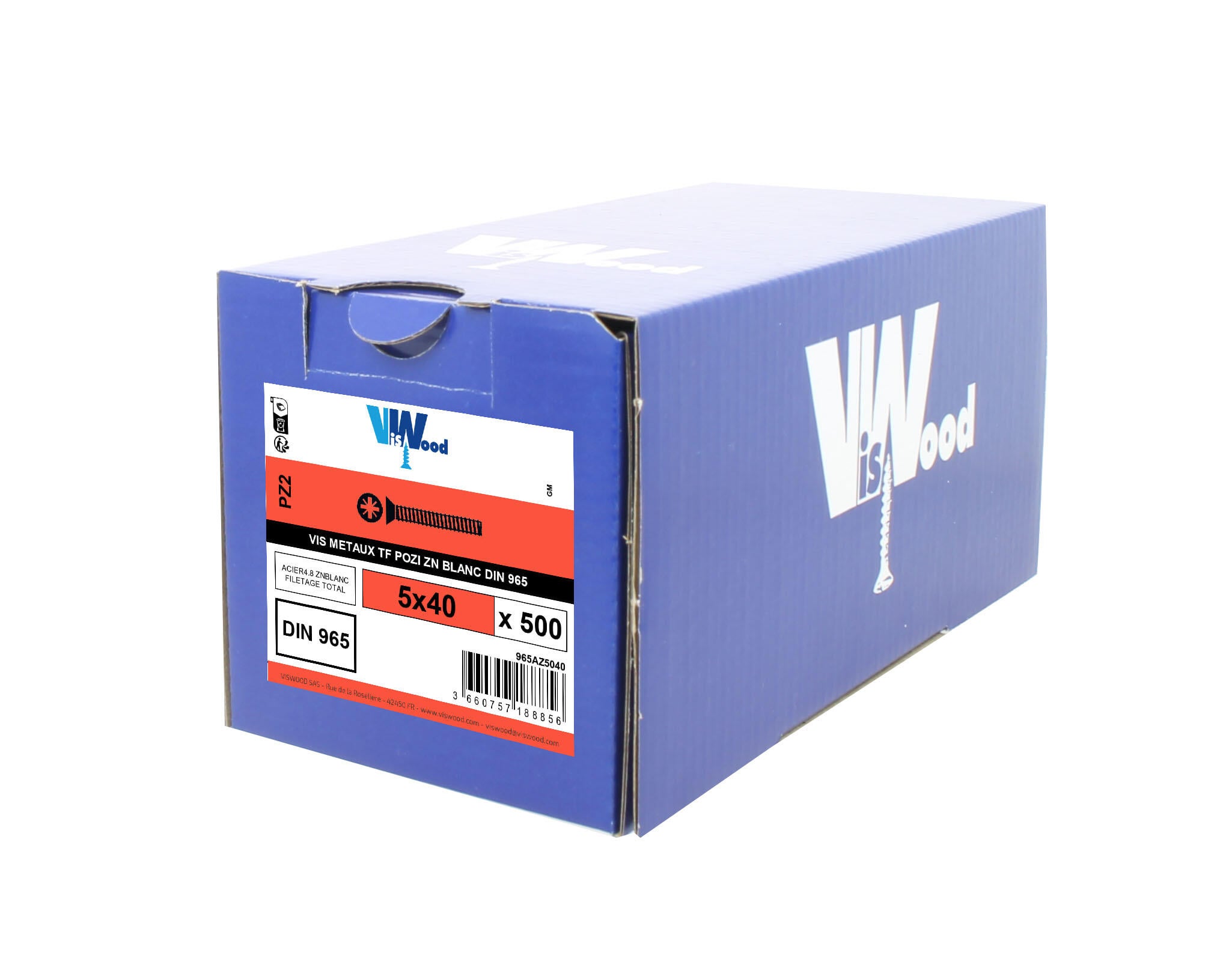 Vis métaux acier zingué Diam. 5 x 40 mm Boîte de 500 - VISWOOD - 2