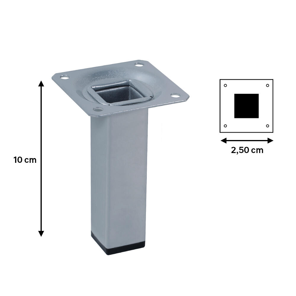 4 Pata para mueble de acero color gris altura 10 cm - 2