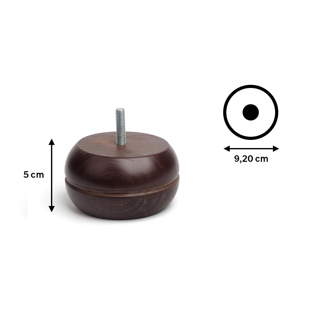 Pé Redondo Madeira Altura 50mm Diâmetro 30mm Faia Wengue - 6
