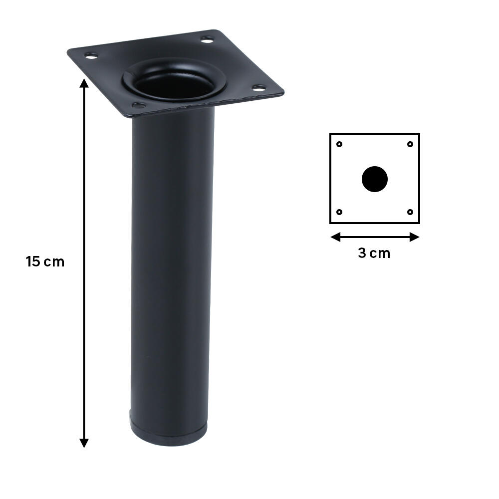 Lote 4 Pés Redondos Aço Altura 150mm Diâmetro 30mm Preto - 7
