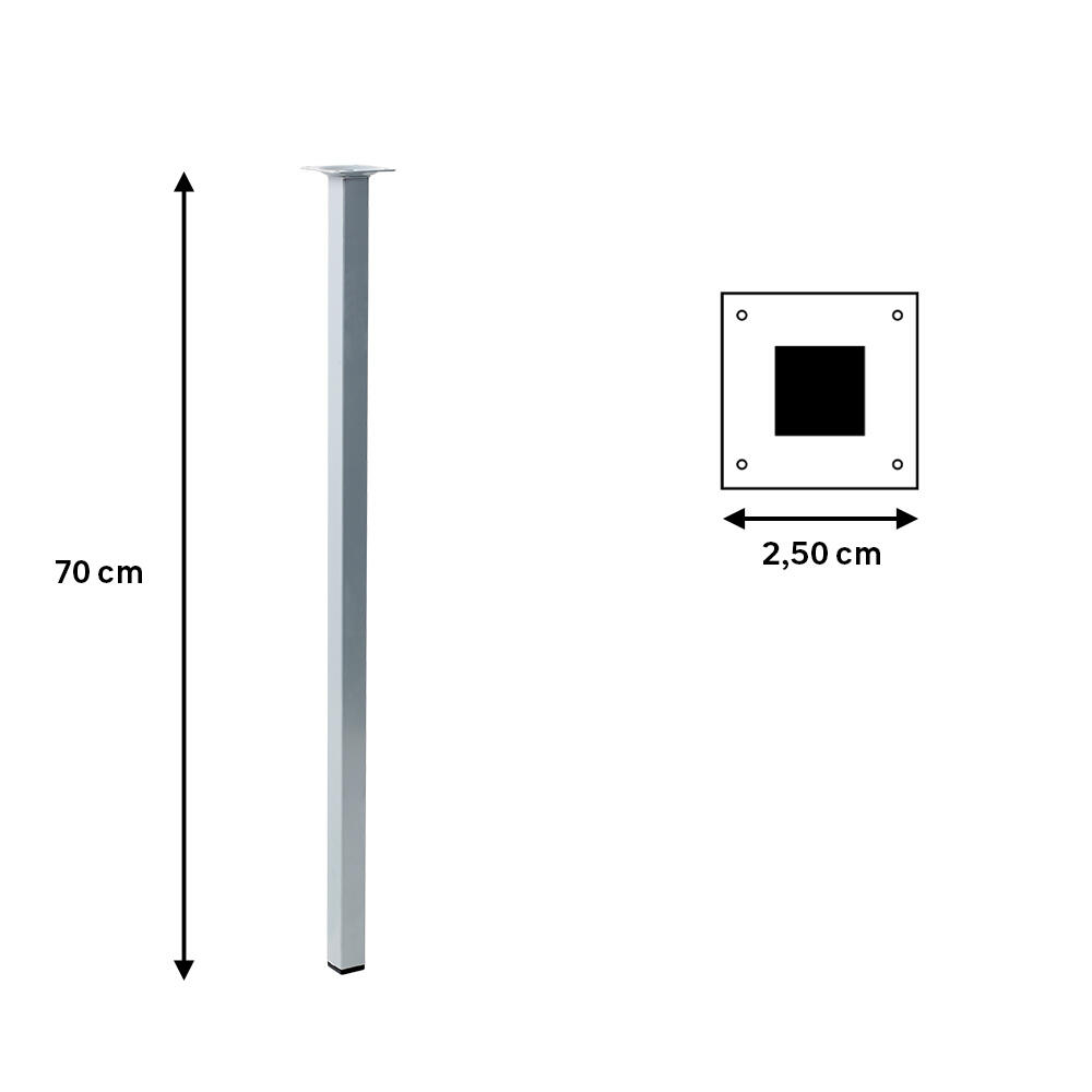 Pé de aço QUADRADO 700 25X25 - 5