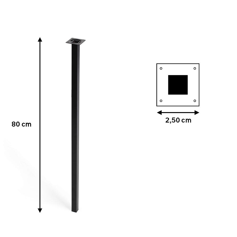 Pé Quadrado Aço Altura 800mm 25x25 Preto - 8