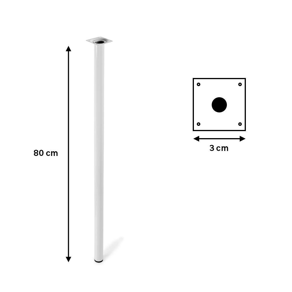Lote 4 Pés Redondos Aço Altura 800mm Diâmetro 30mm Branco - 3