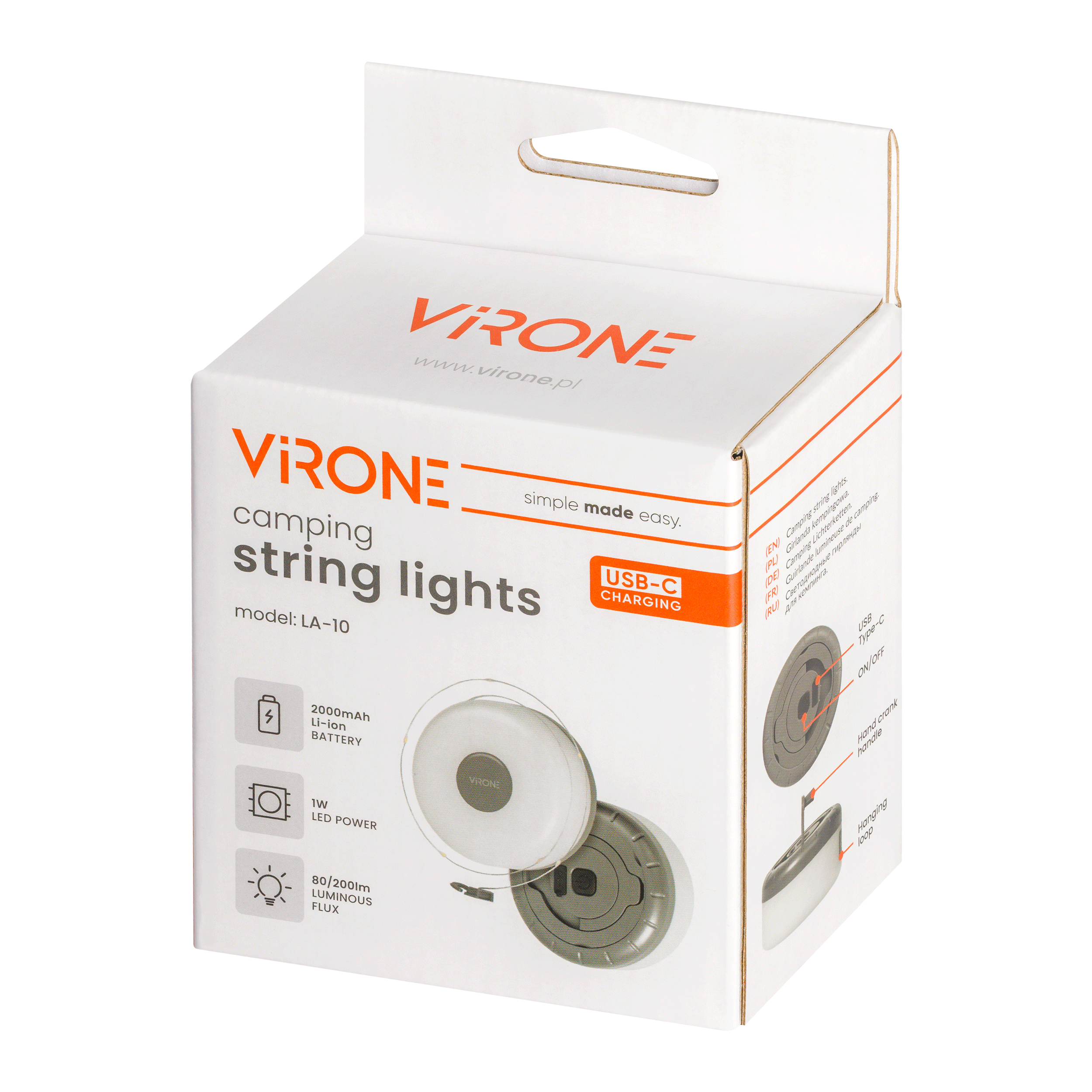 Lampa kempingowa z girlandą świetlną 80/200LM biała VIRONE - 5