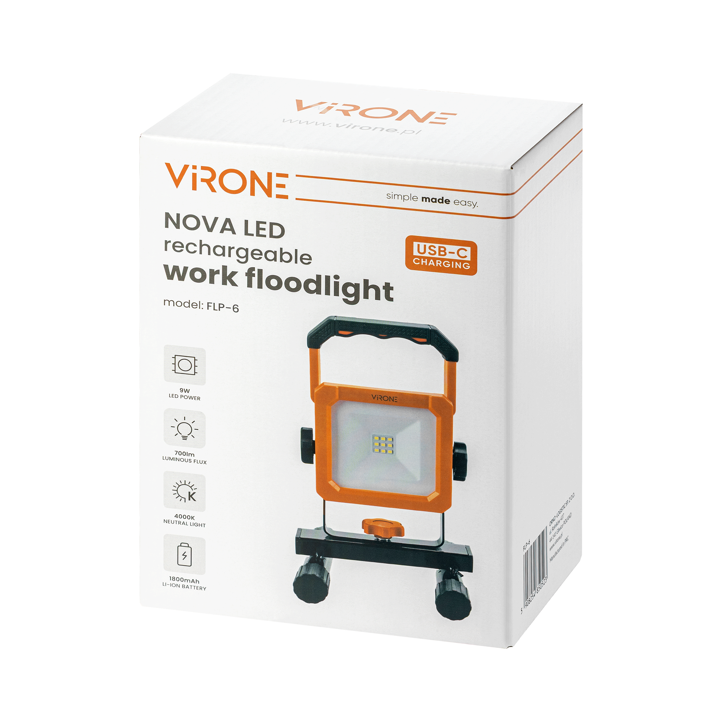 Przenośny naświetlacz akumulatorowy warsztatowy Nova LED 9W 1800MAh IP54 VIRONE - 7