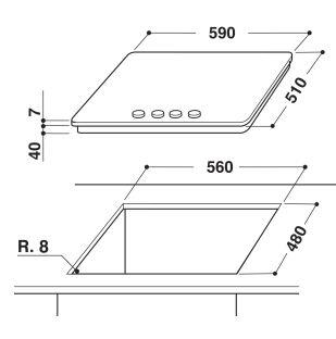 Piano cottura 4 fuochi L 59 cm GMR6442IXL WHIRLPOOL silver griglie in ...