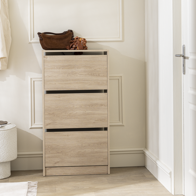 Scarpiera 3 ante apertura a ribalta, doppia profondità L 60.1 x H 112.5 x P 24.9 cm 15 paia, rovere