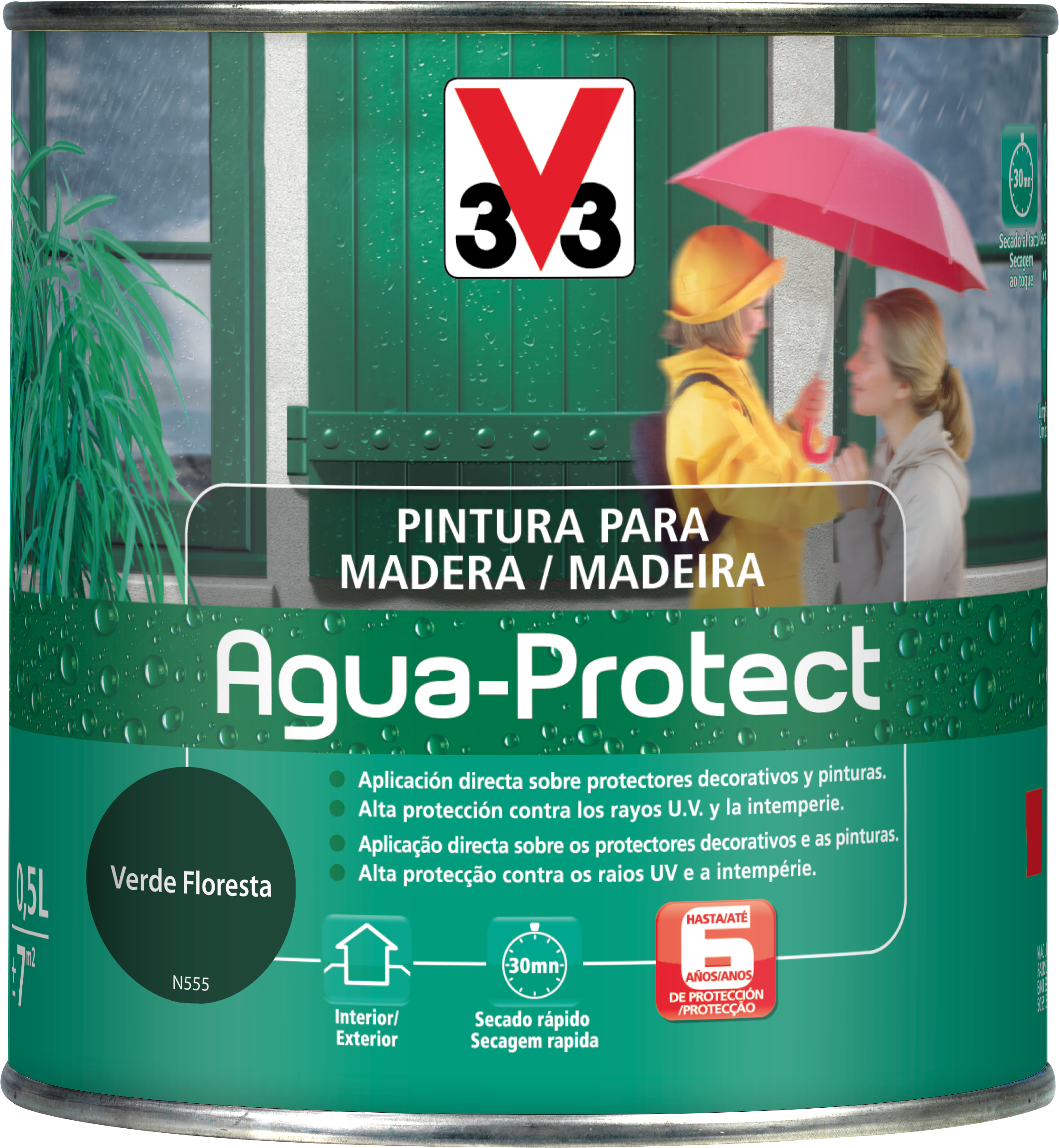 Pintura exterior color verde floresta para madera, ventana, mobiliario de jardín v33 satinado 500ml base agua protección contra las condiciones climatológicas